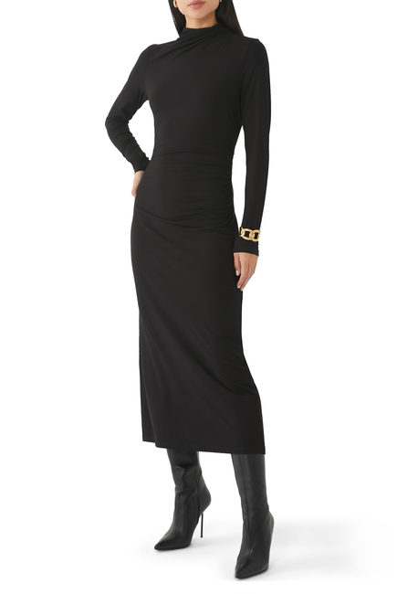 Turtle Neck Ruched Maxi Dress