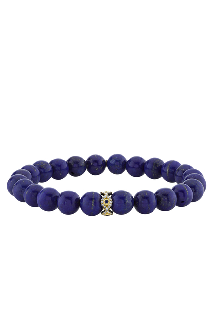 Evil Eye Eternity Beaded Bracelet, 14k Yellow Gold with Diamonds, Sapphires & Lapis Lazuli