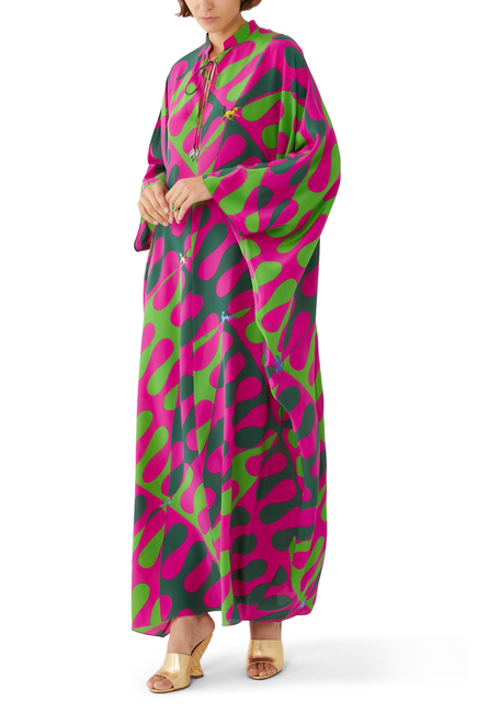 Leocorno-Print Silk Kaftan Dress