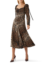 Leopard Crepe De Chine Cinched Dress