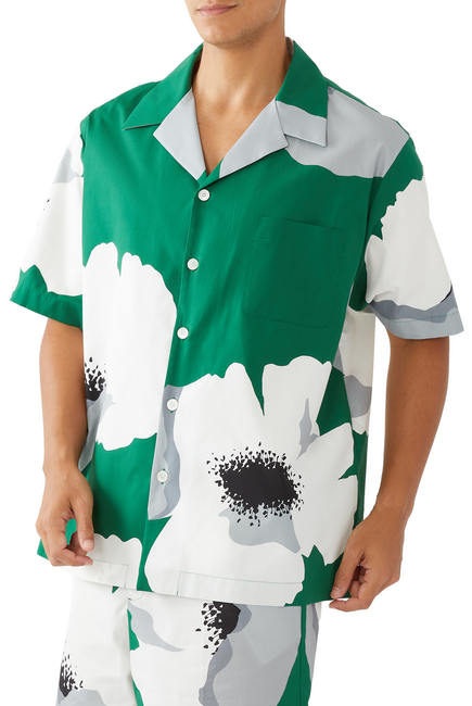 Flower Portrait Print Bowling Shirt