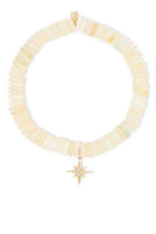 Small Starburst Charm on Ethiopian Opal Beaded Bracelet, 14K Yellow Gold and Diamonds