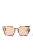 Cat-Eye Baguette Wood-Look Sunglasses