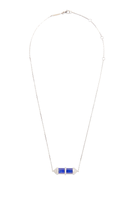Medium Horizontal Chakra Necklace, 18k White Gold with Diamonds & Lapis Lazuli