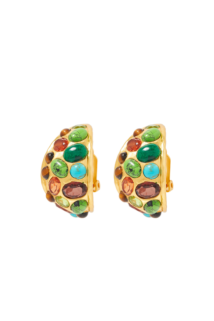 Alicia Earrings, 24k Yellow Gold-Plated Brass & Mixed Stones