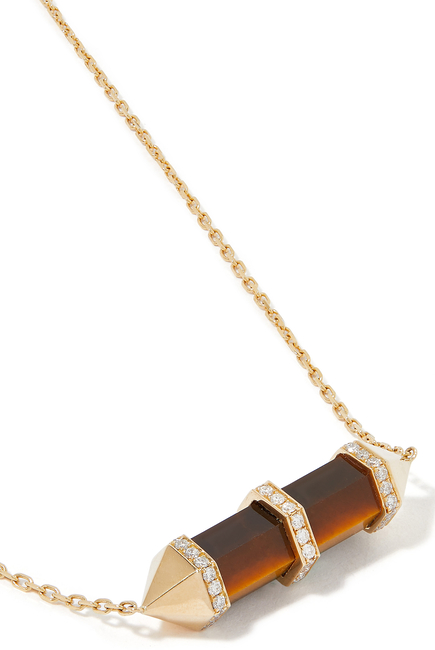 Tiger’s Eye Chakra Necklace, 18k Yellow Gold & Diamonds