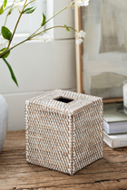 Whitewashed Rattan Tissue Box Cover