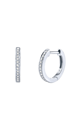 Kids Huggie Earrings, 14k White Gold, Diamonds