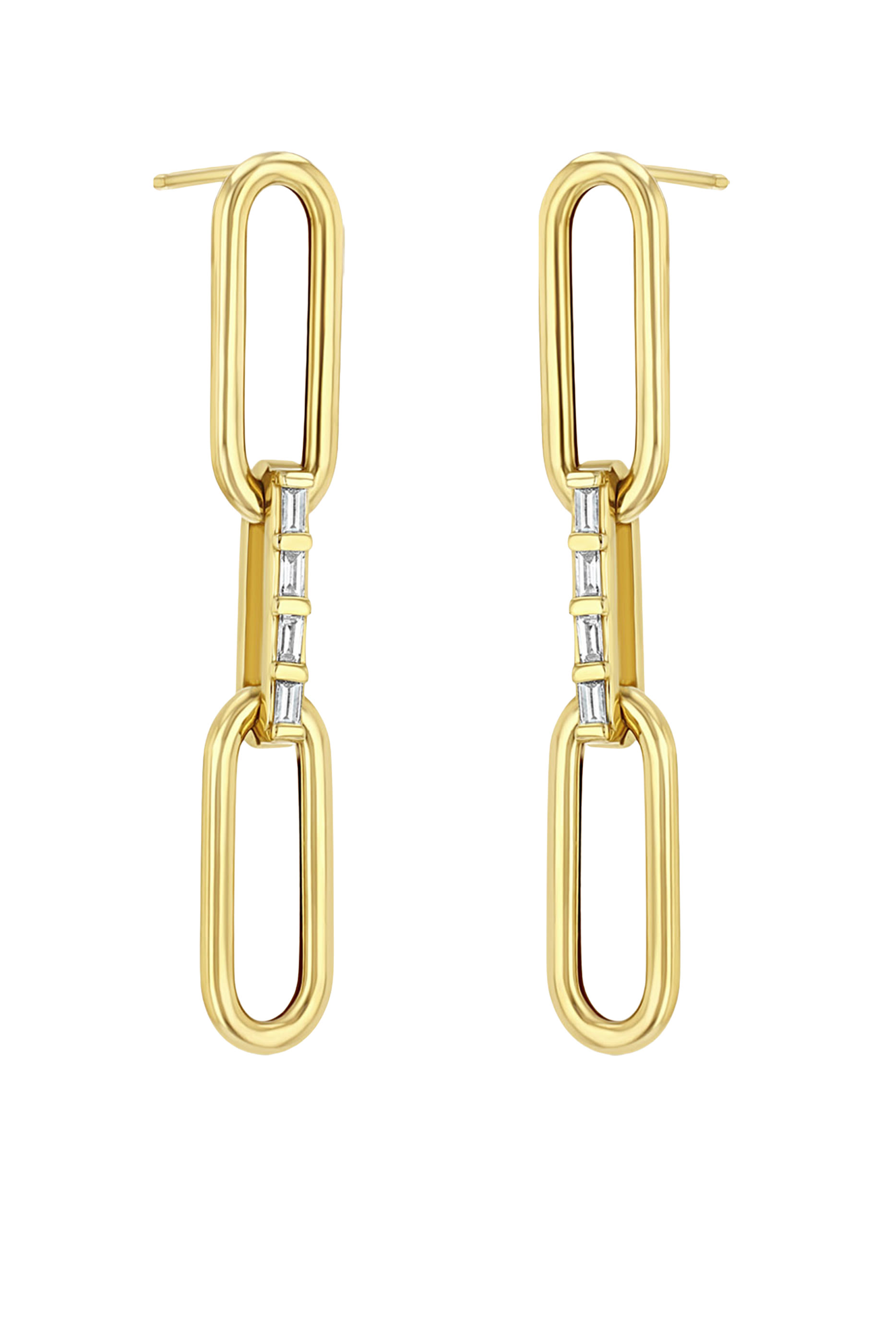 Large Paperclip Chain Drop Earrings, 14K Yellow Gold & Diamonds
