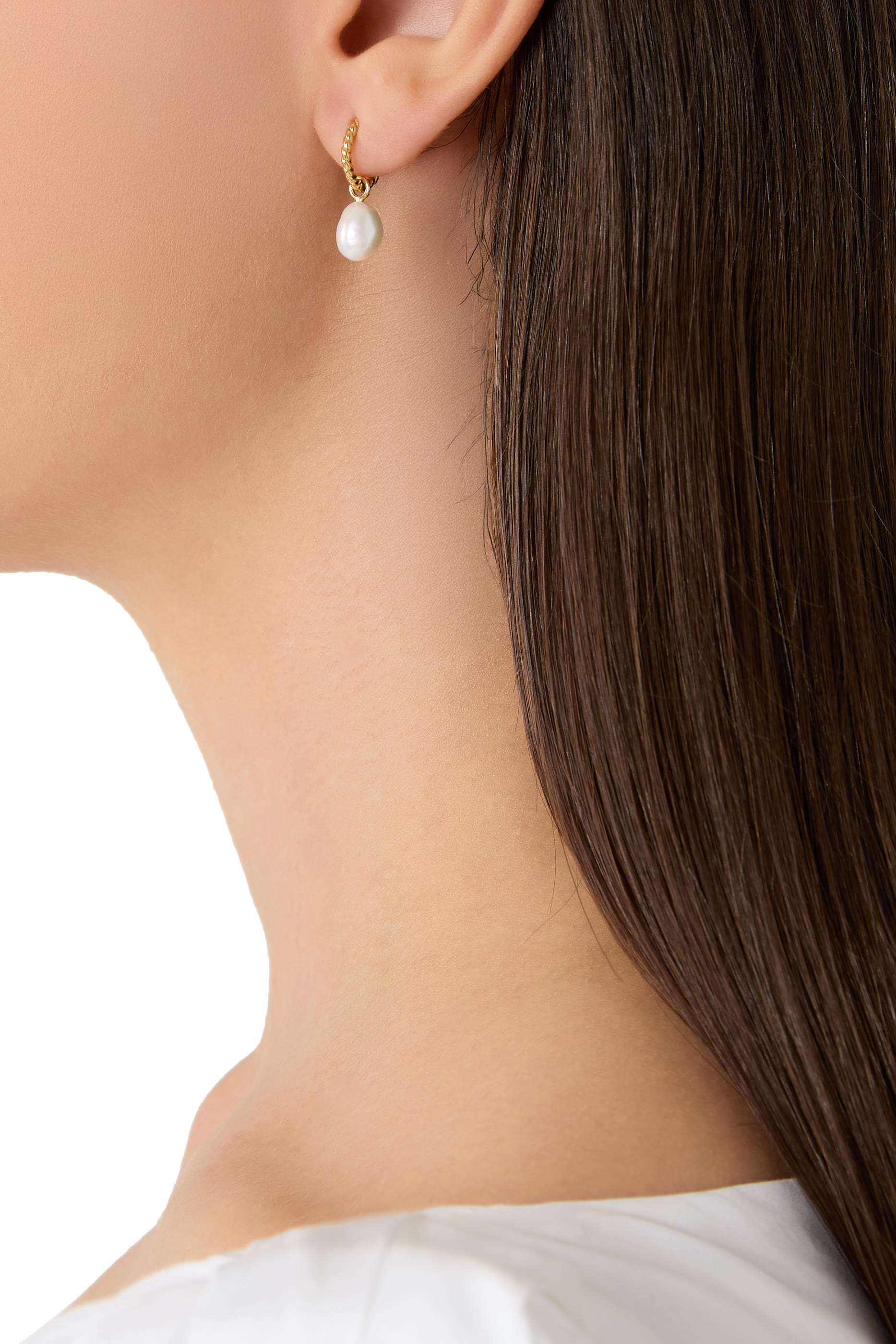 Pearl Twisted Small Drop Hoop Earrings, 18k Gold Plated Vermeil on Sterling Silver & Pearls