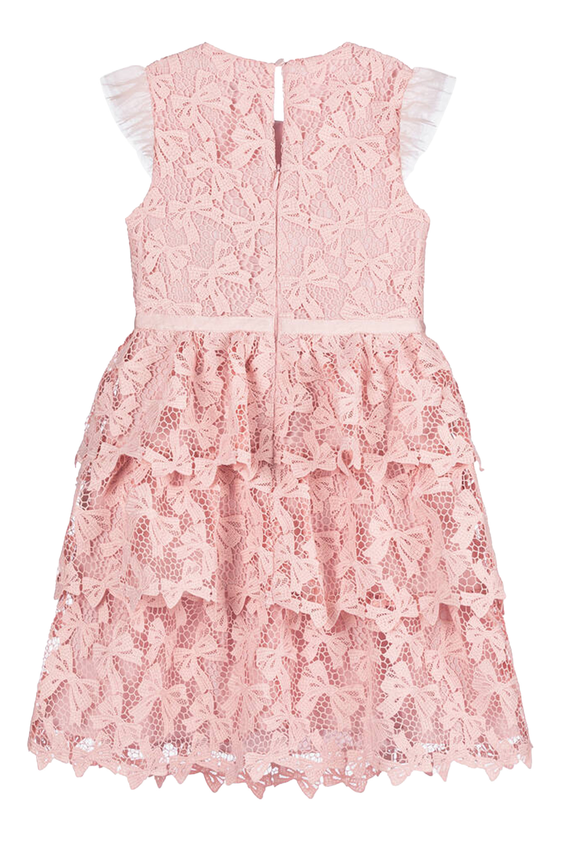 Kids Bow-Detail Tiered Lace Dress