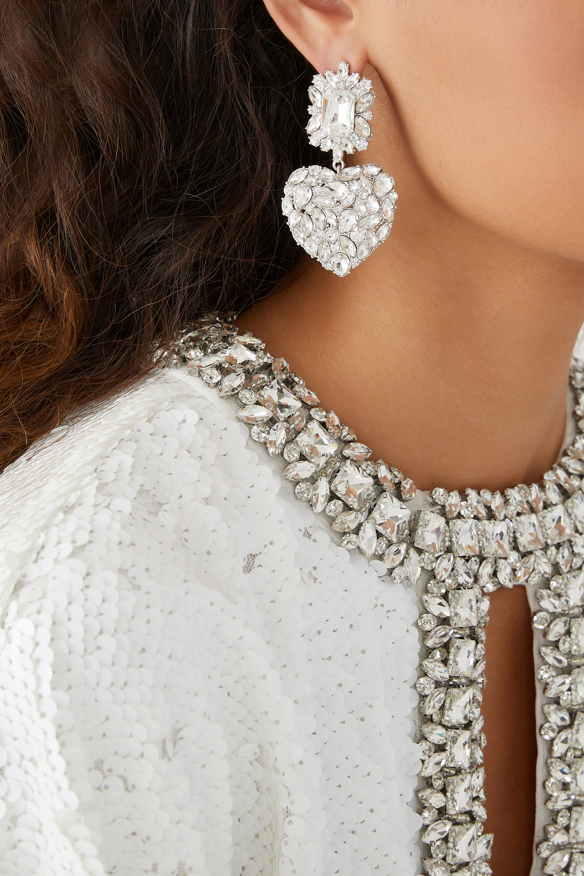 Crystal Heart Tiered Earrings