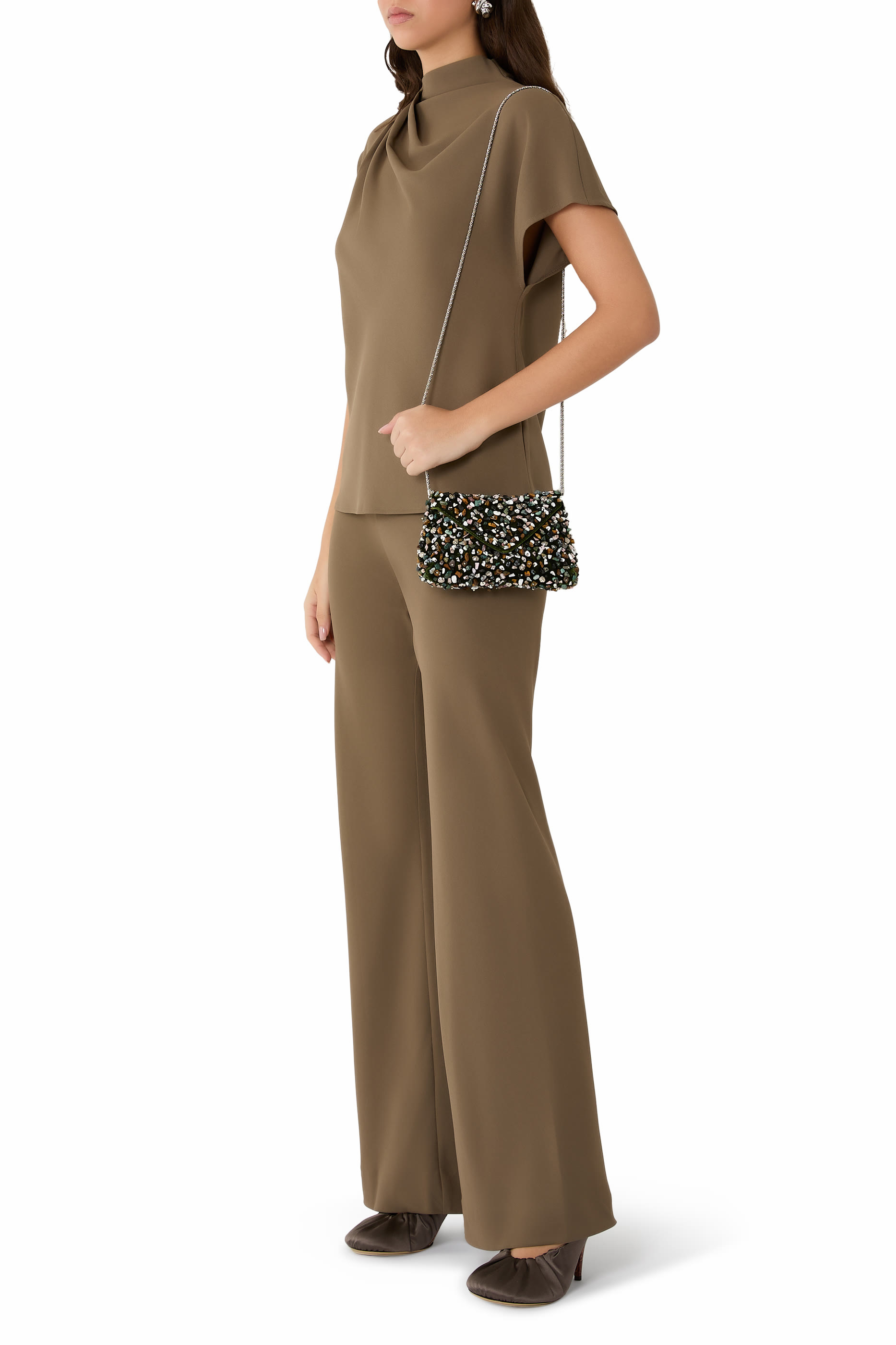 Stone-Embellished Envelope Clutch Bag