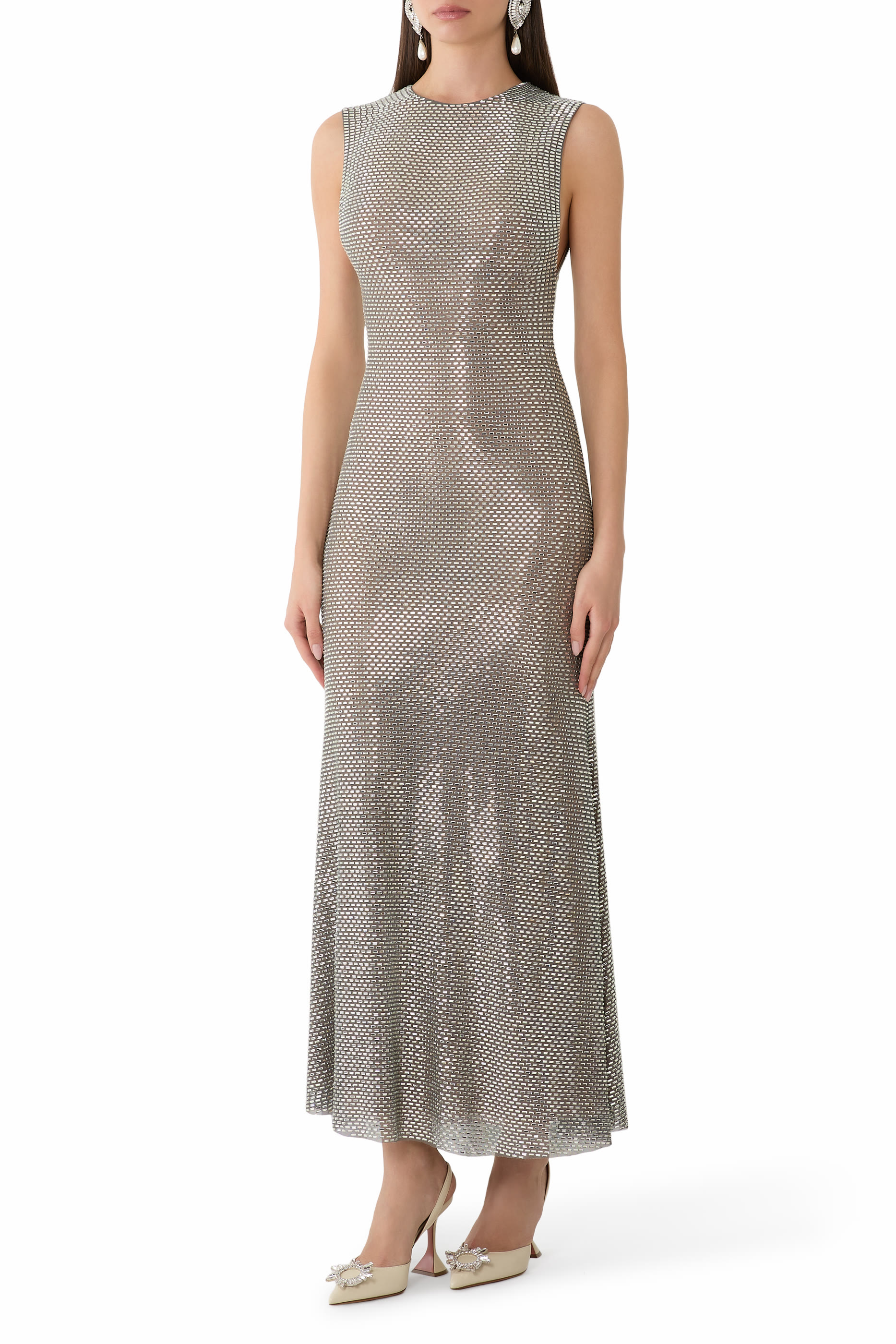 Rhinestone Mesh Midi Dress