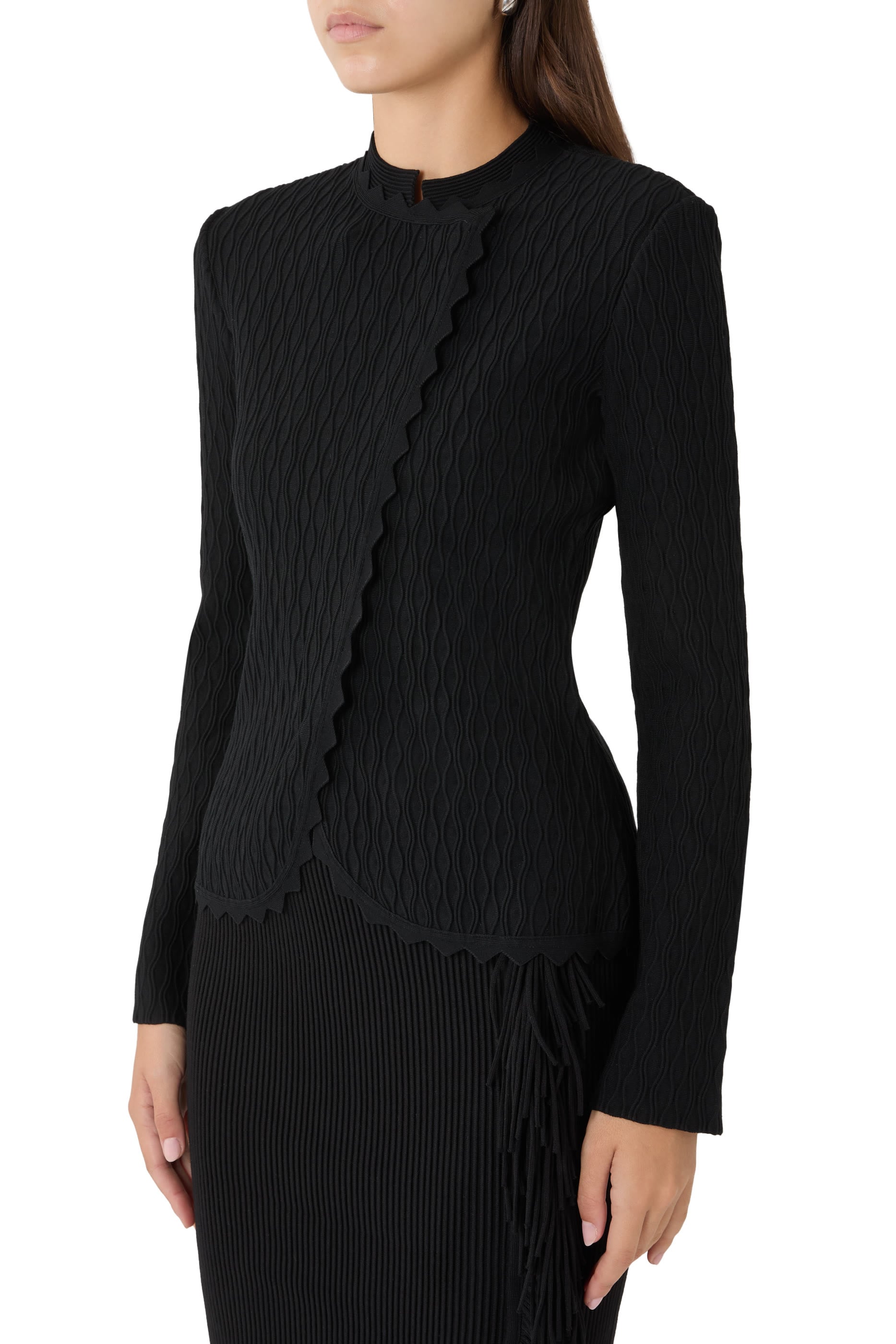 Wavy Texture and Scalloped Edges Blazer
