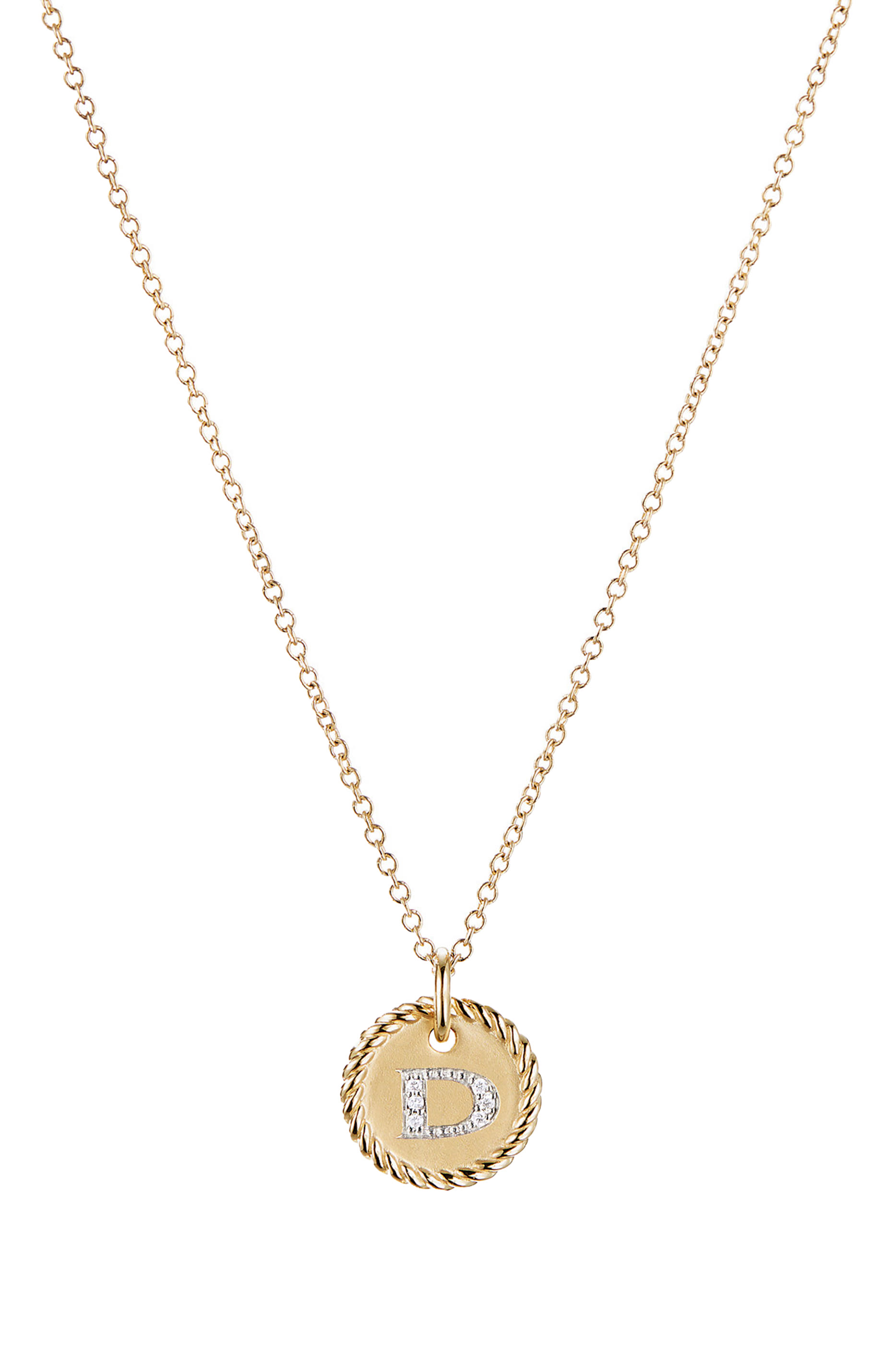 D Initial Charm Necklace, 18K Yellow Gold & Diamonds