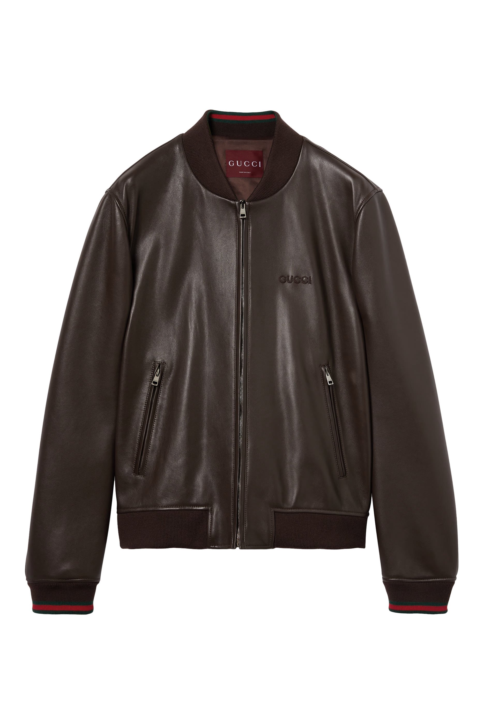 Embroidered Leather Bomber Jacket