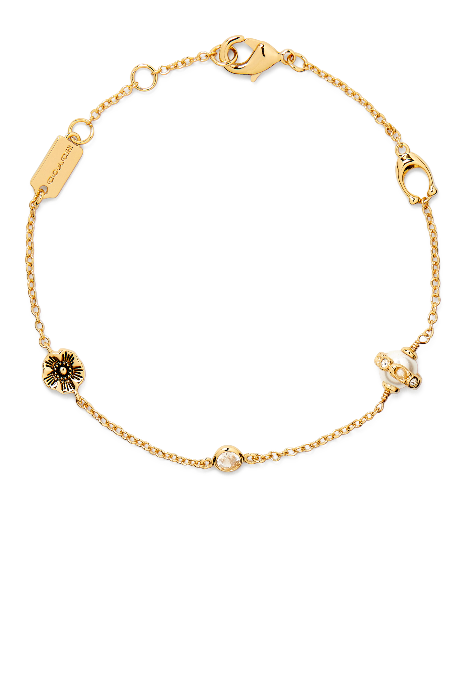 Pearl Orb Flex Bracelet, Plated Brass, Glass & Cubic Zirconia