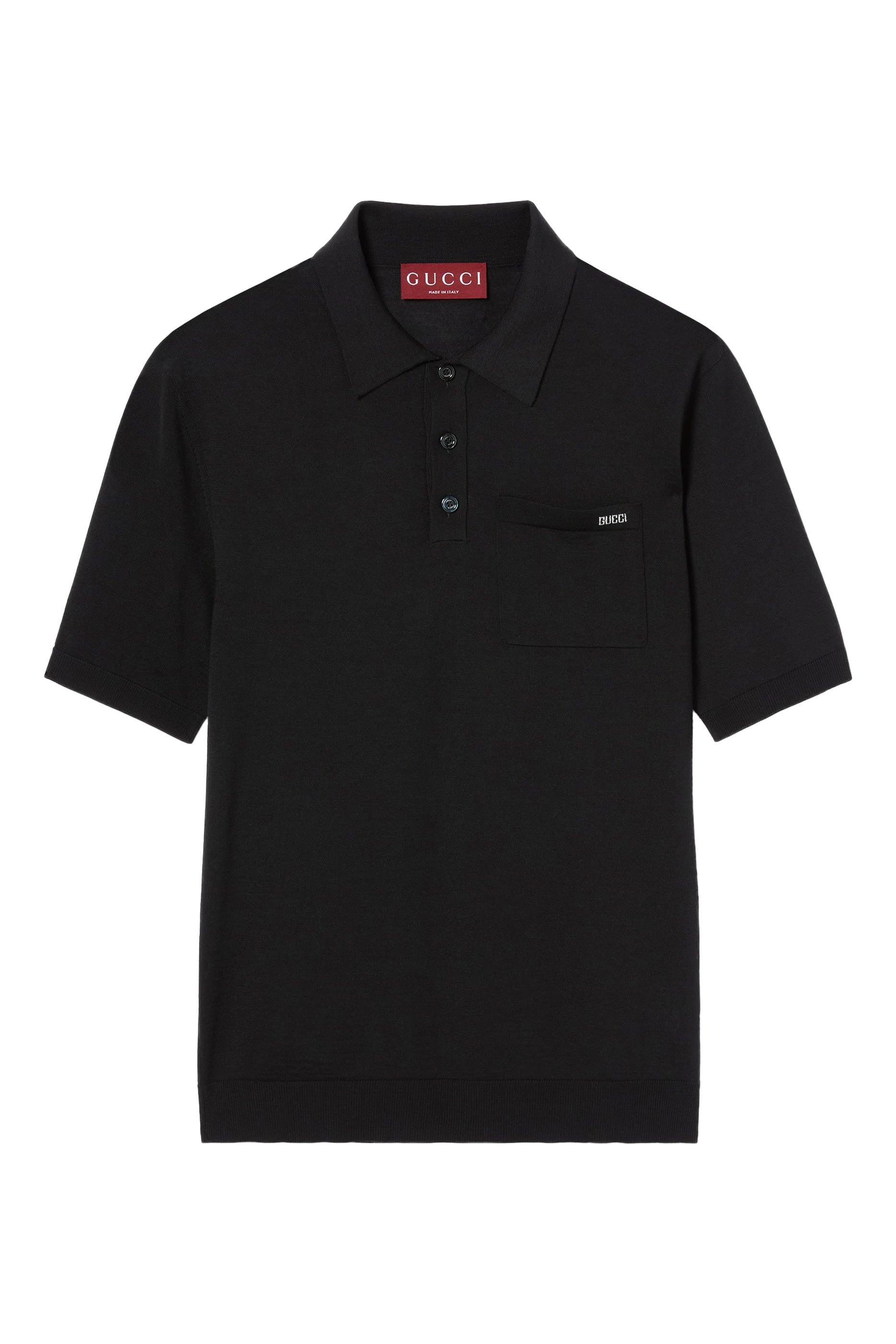 Fine Wool Knit Polo Top with Intarsia