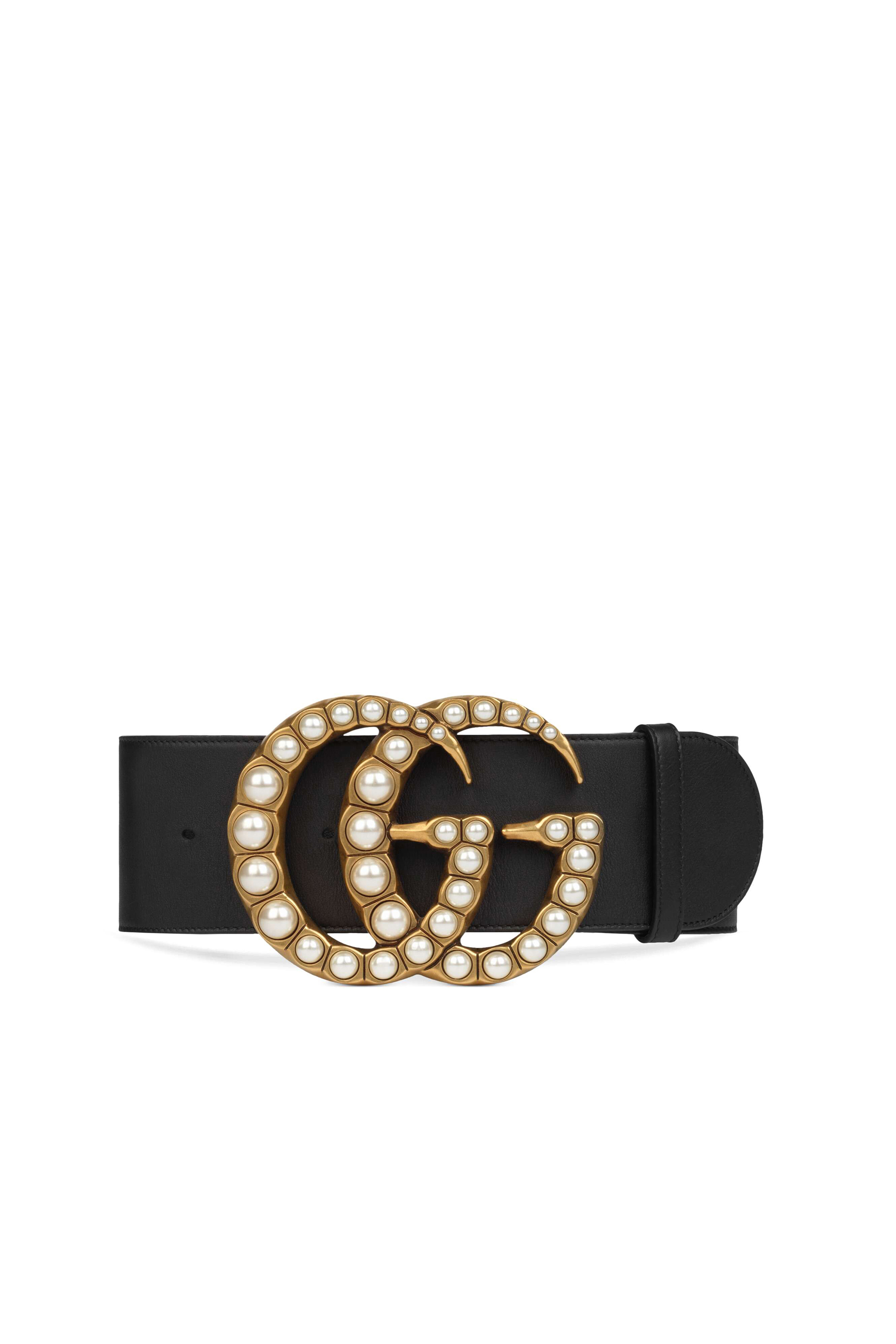 Wide Leather Pearl Double G Belt