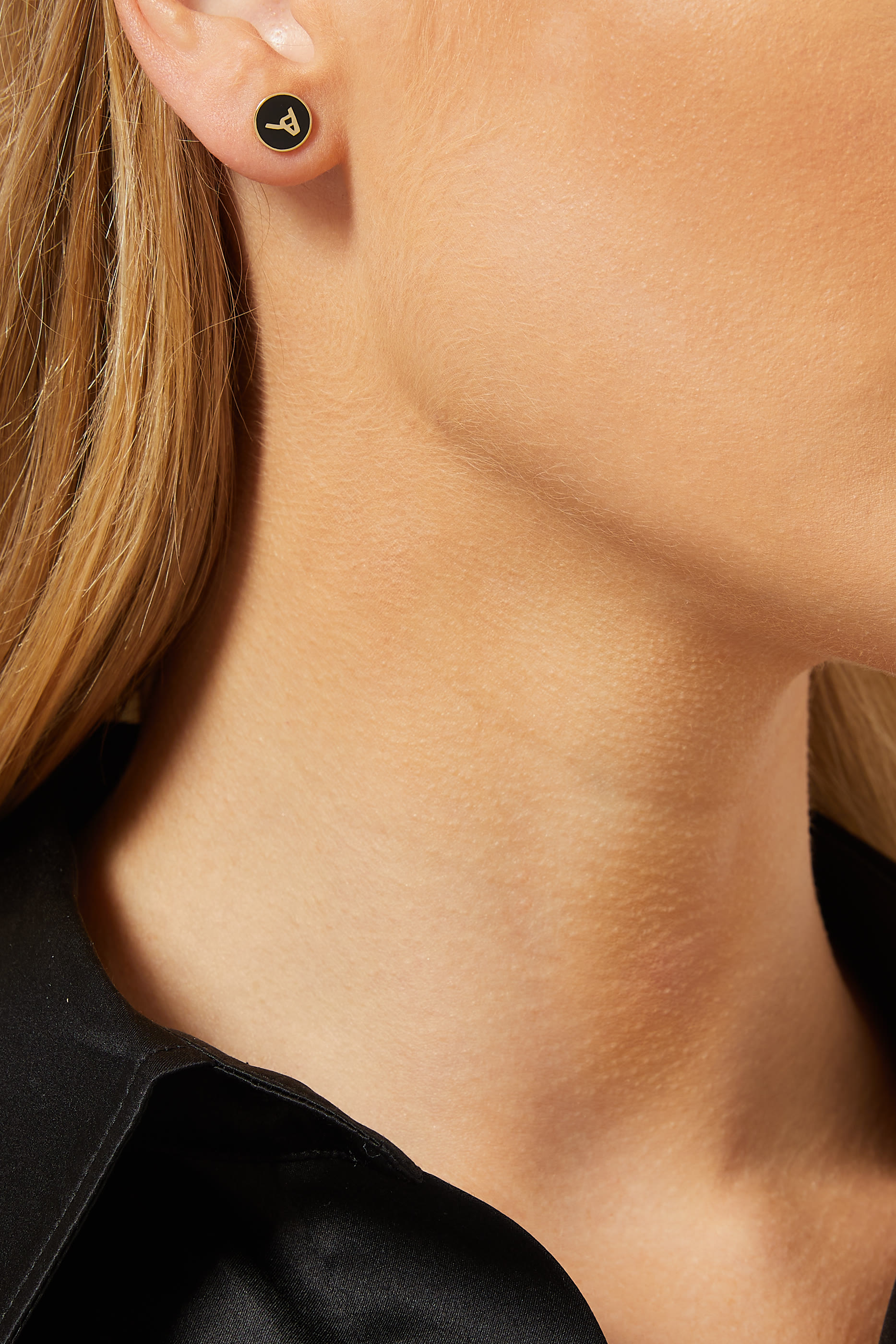 Round Enamel "H" Stud Earrings