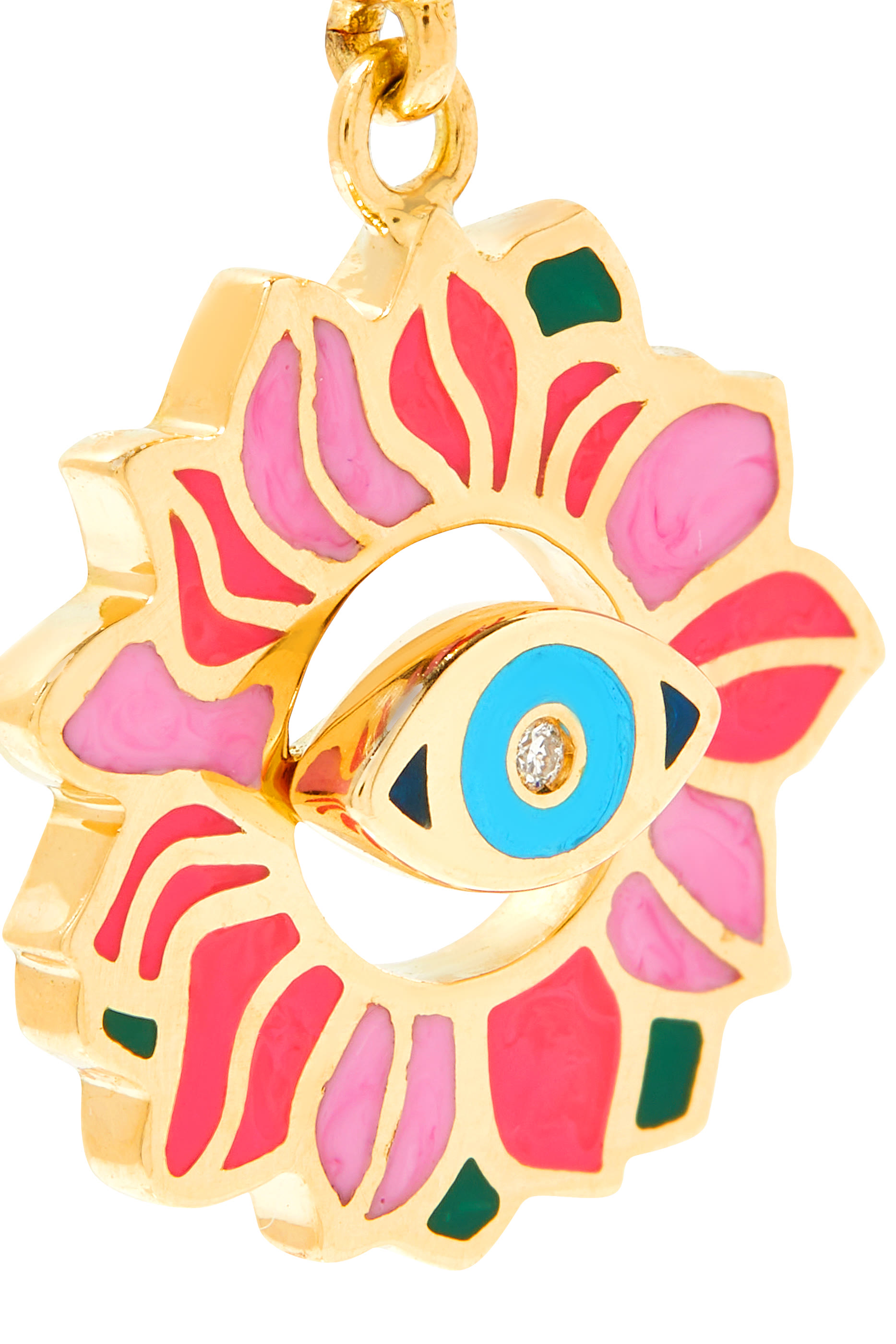 Enamel Blossoming Eye Charm, 18k Yellow Gold & Diamonds