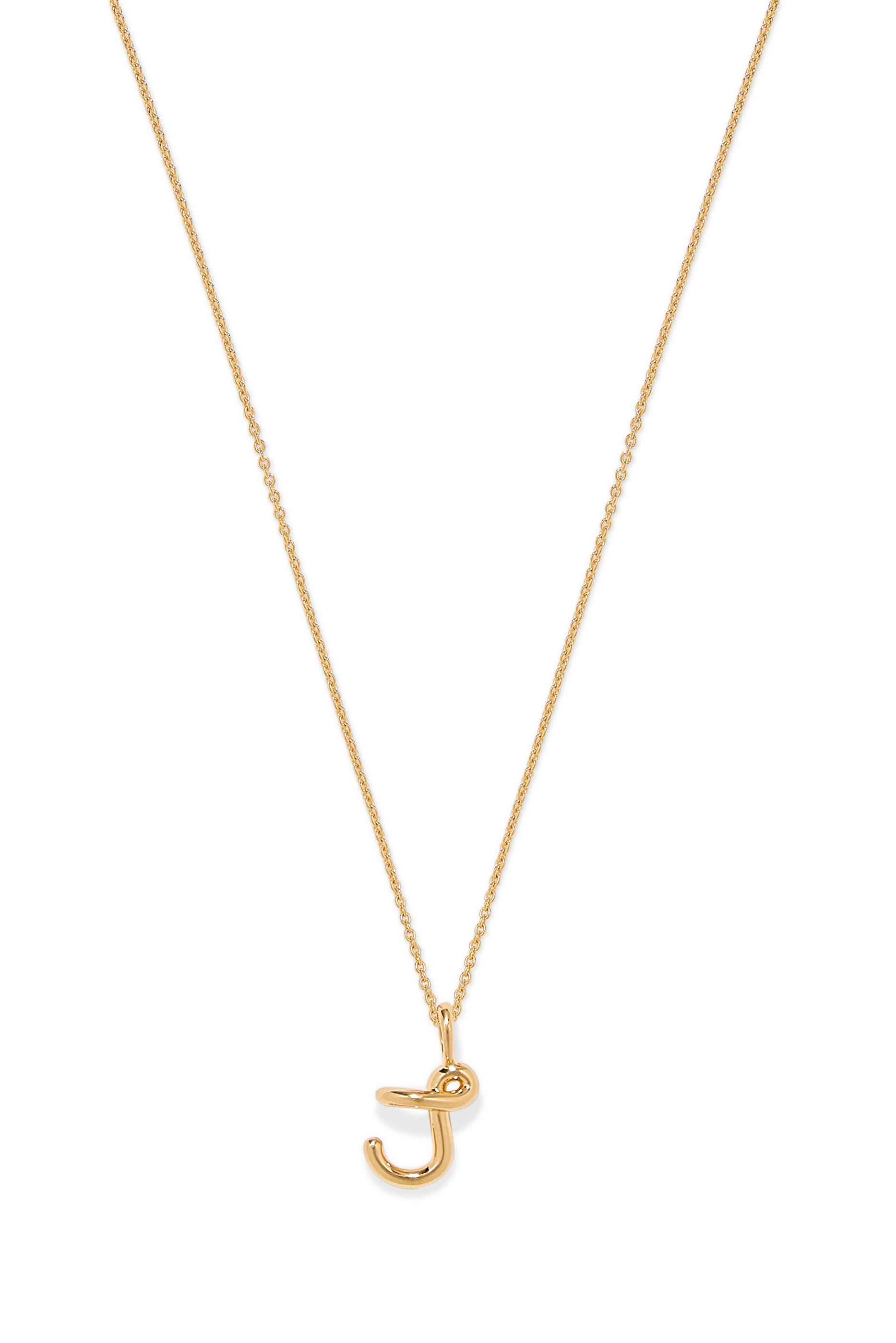 Curly Molten Mini Initial Necklace - J, 18k Recycled Gold Vermeil on Recycled Sterling Silver