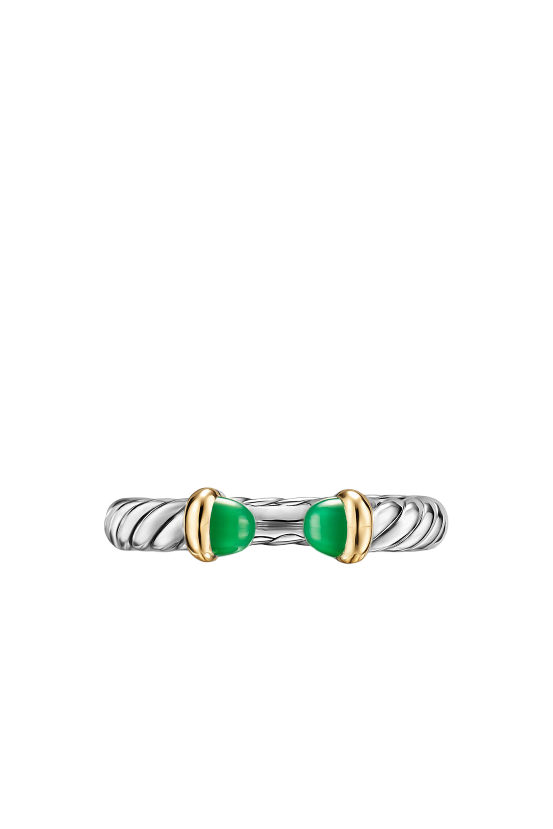 Petite Cable Open Ring, Sterling Silver, 14k Yellow Gold & Onyx
