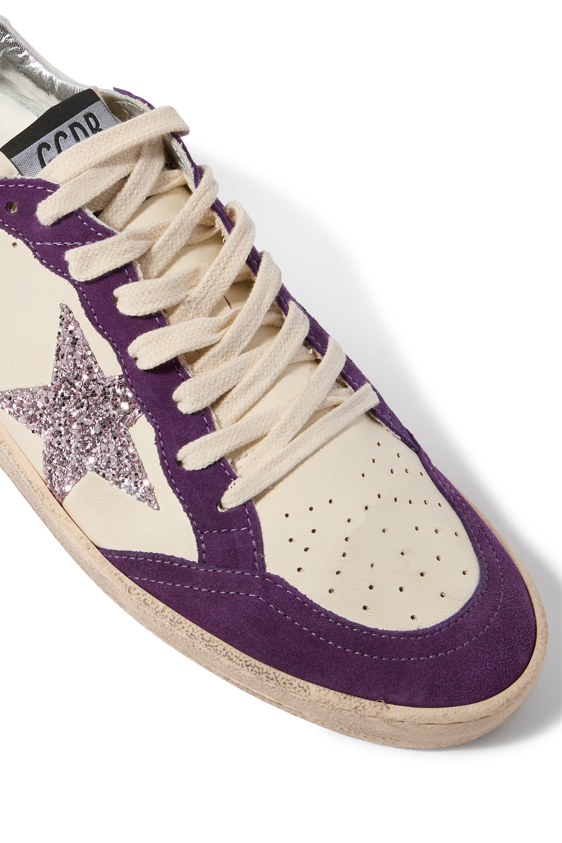 Ball Star Sneakers with Golden Glitter Star and Silver Heel Tab