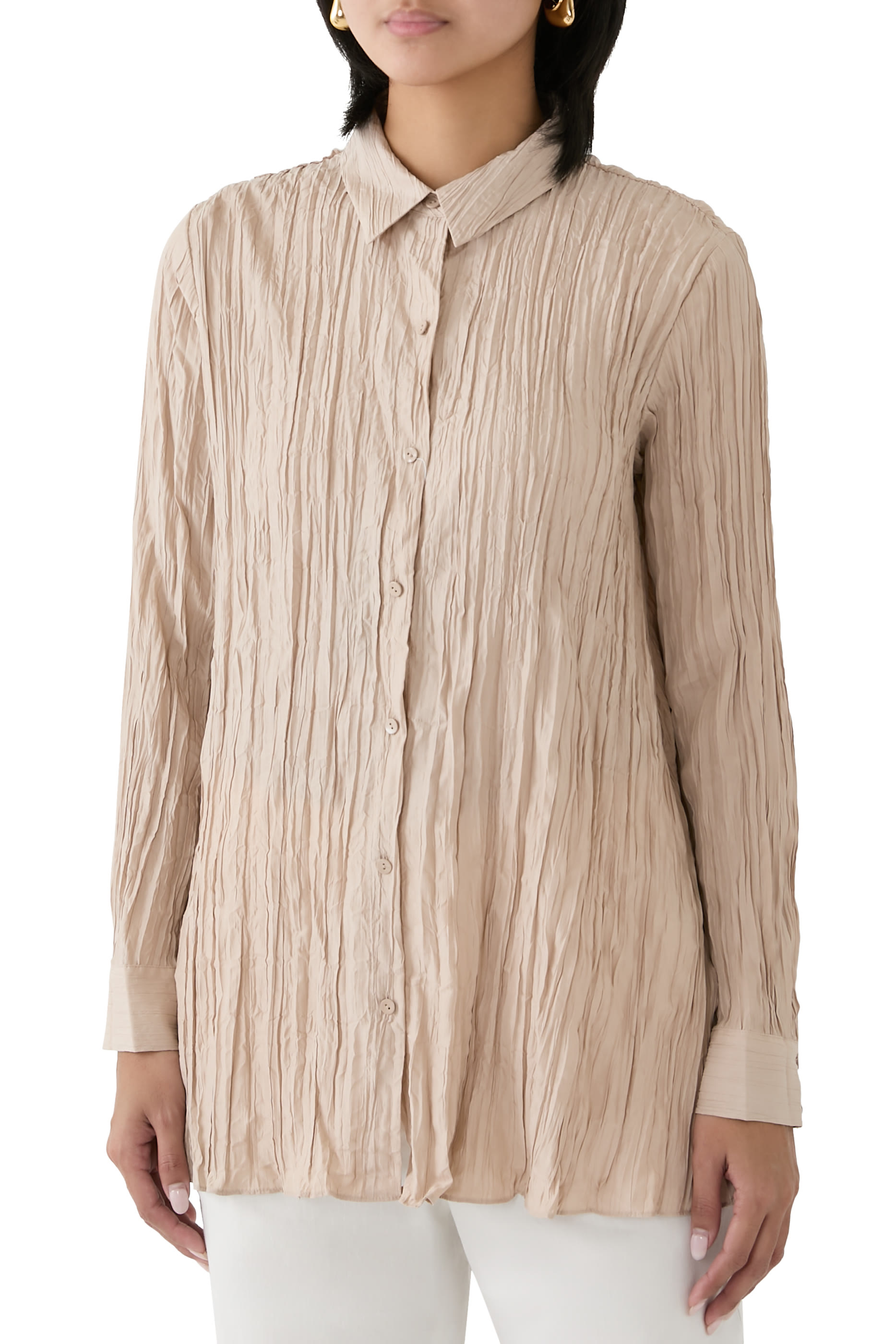 Crinkle Silk Habutai Classic Collar Shirt