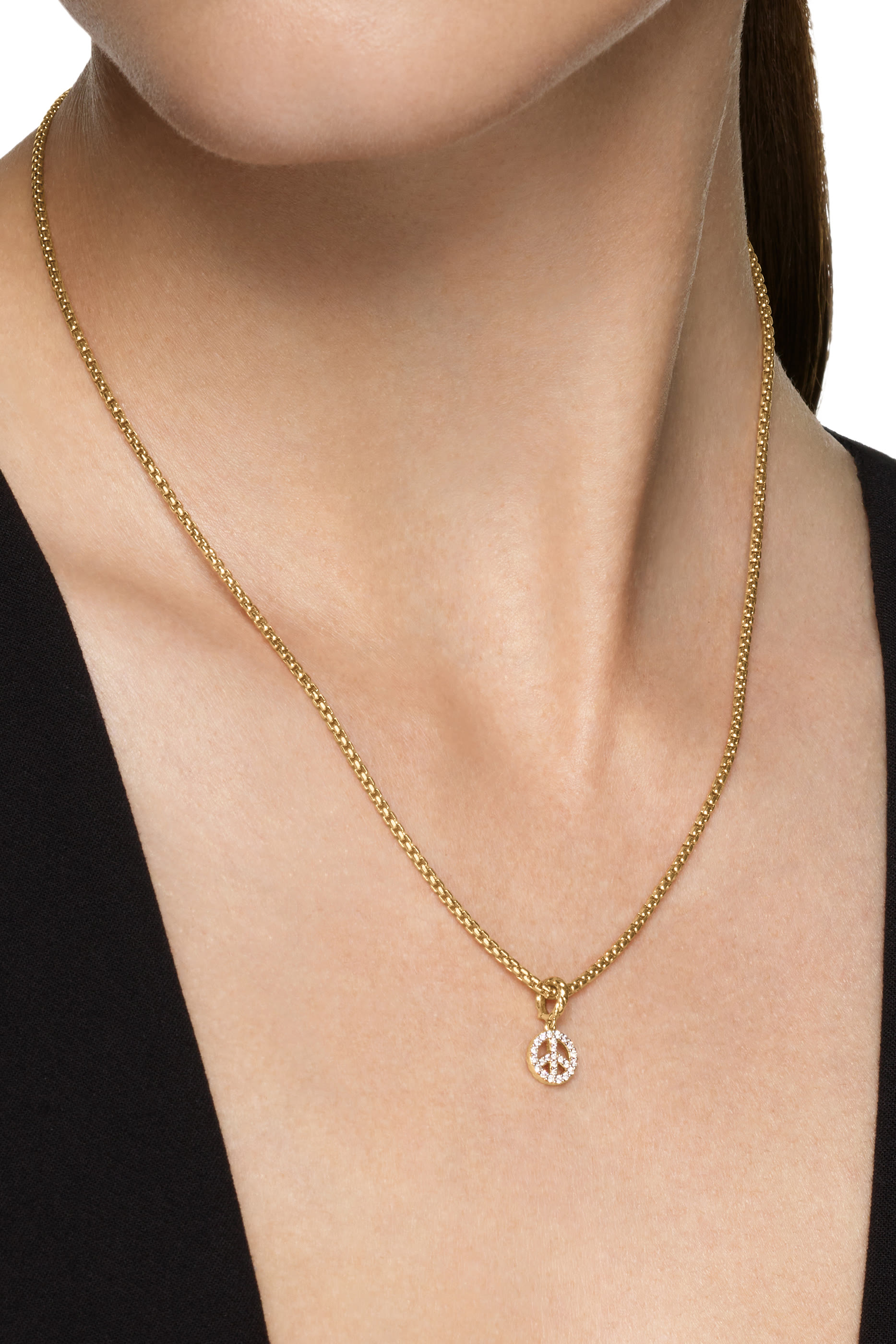 Micro Pav&eacute; Peace Sign Amulet, 18k Yellow Gold & Diamonds