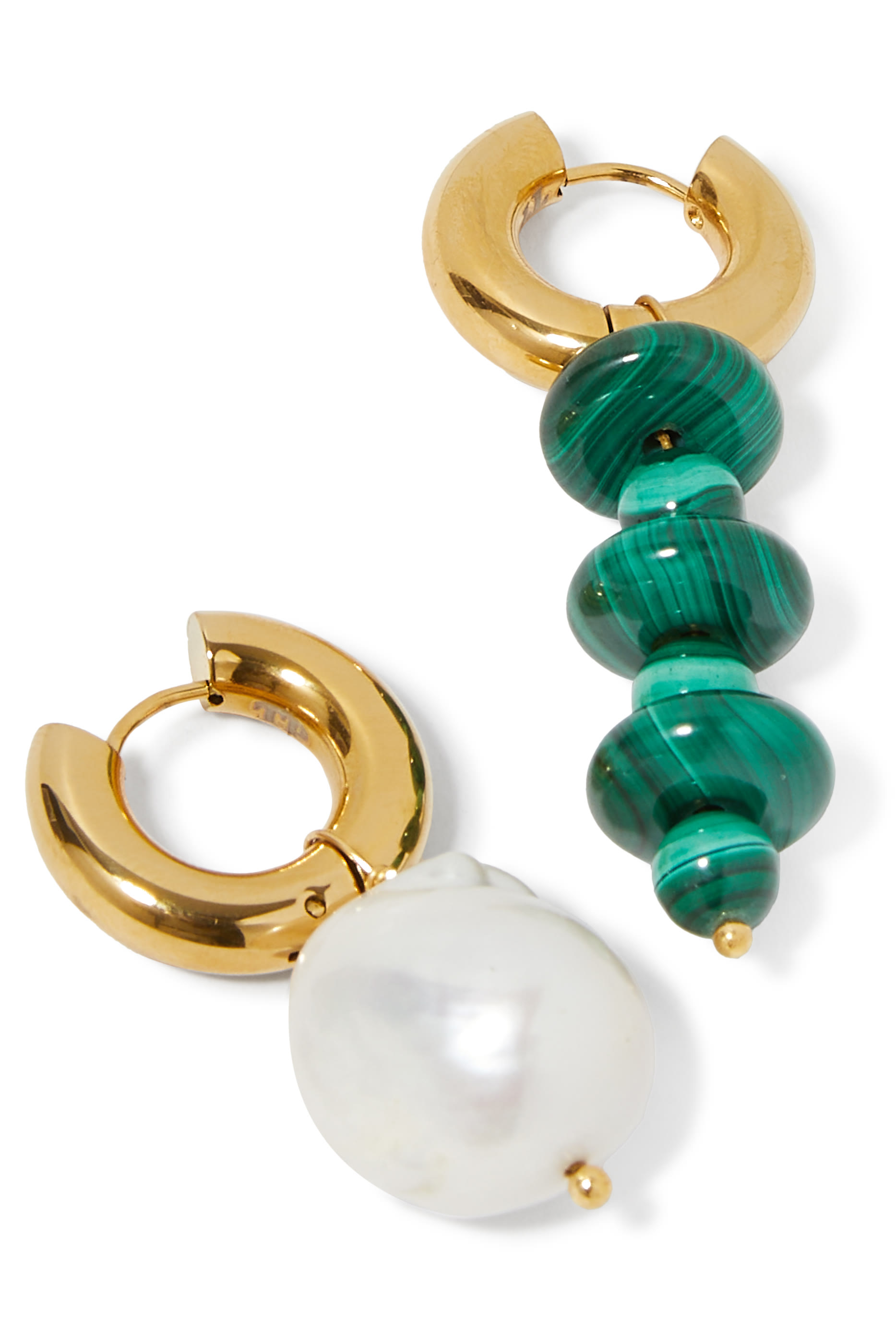 Malachite & Pearl Earrings, 24k Gold Plated Brass
