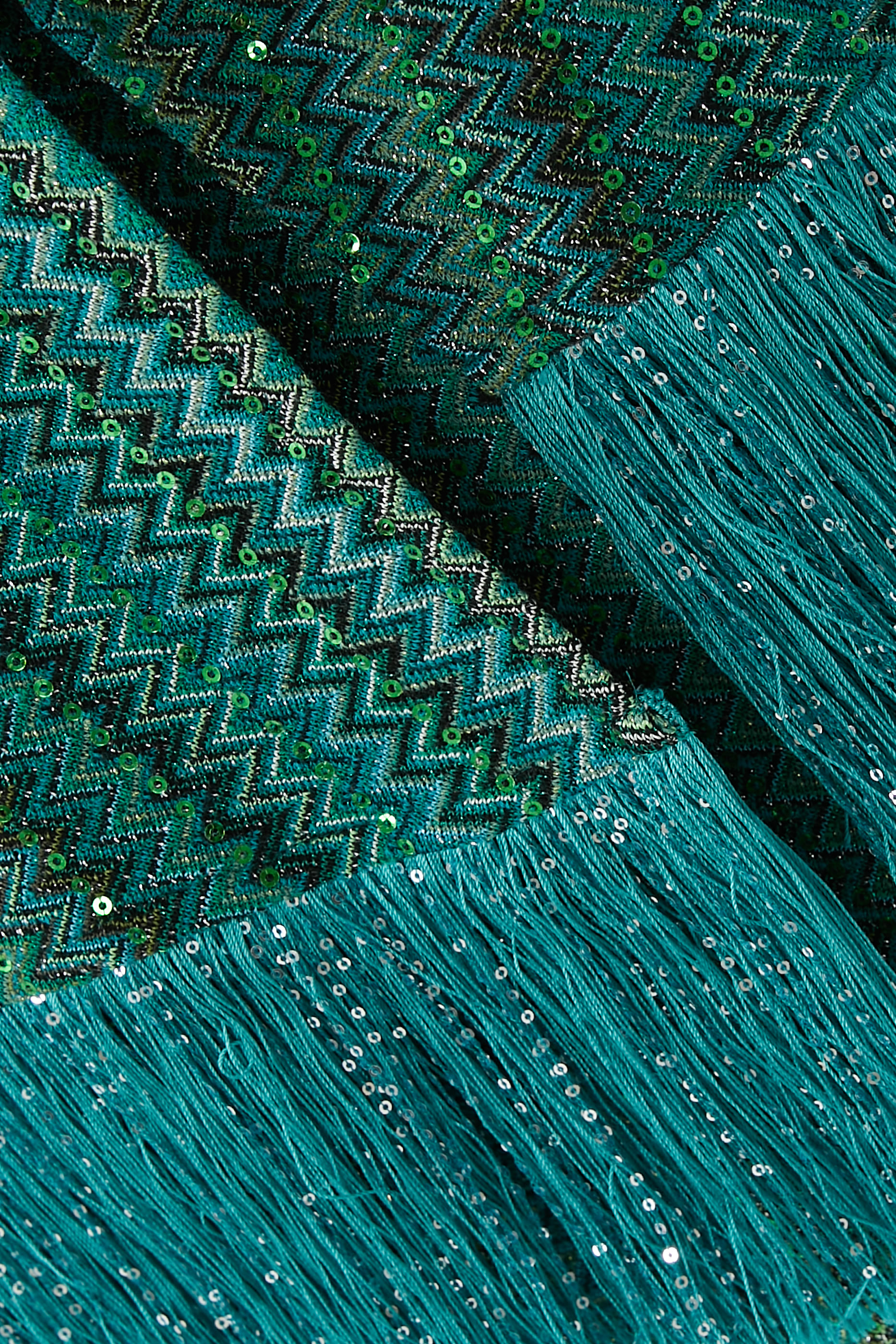 Exclusive Chevron Raschel Sequinned Asymmetrical Fringed Top