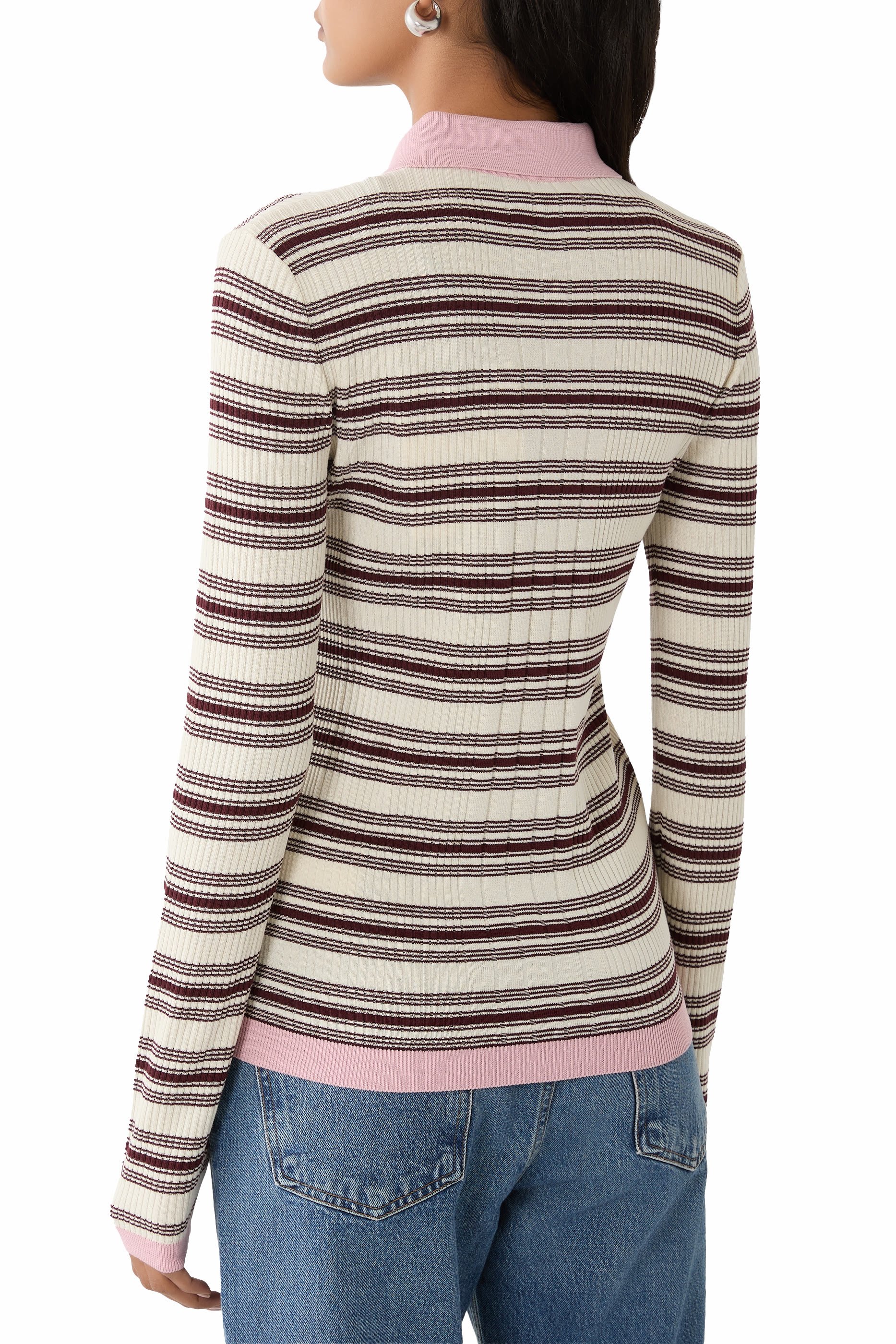 Striped Cotton Long Sleeve Polo Shirt