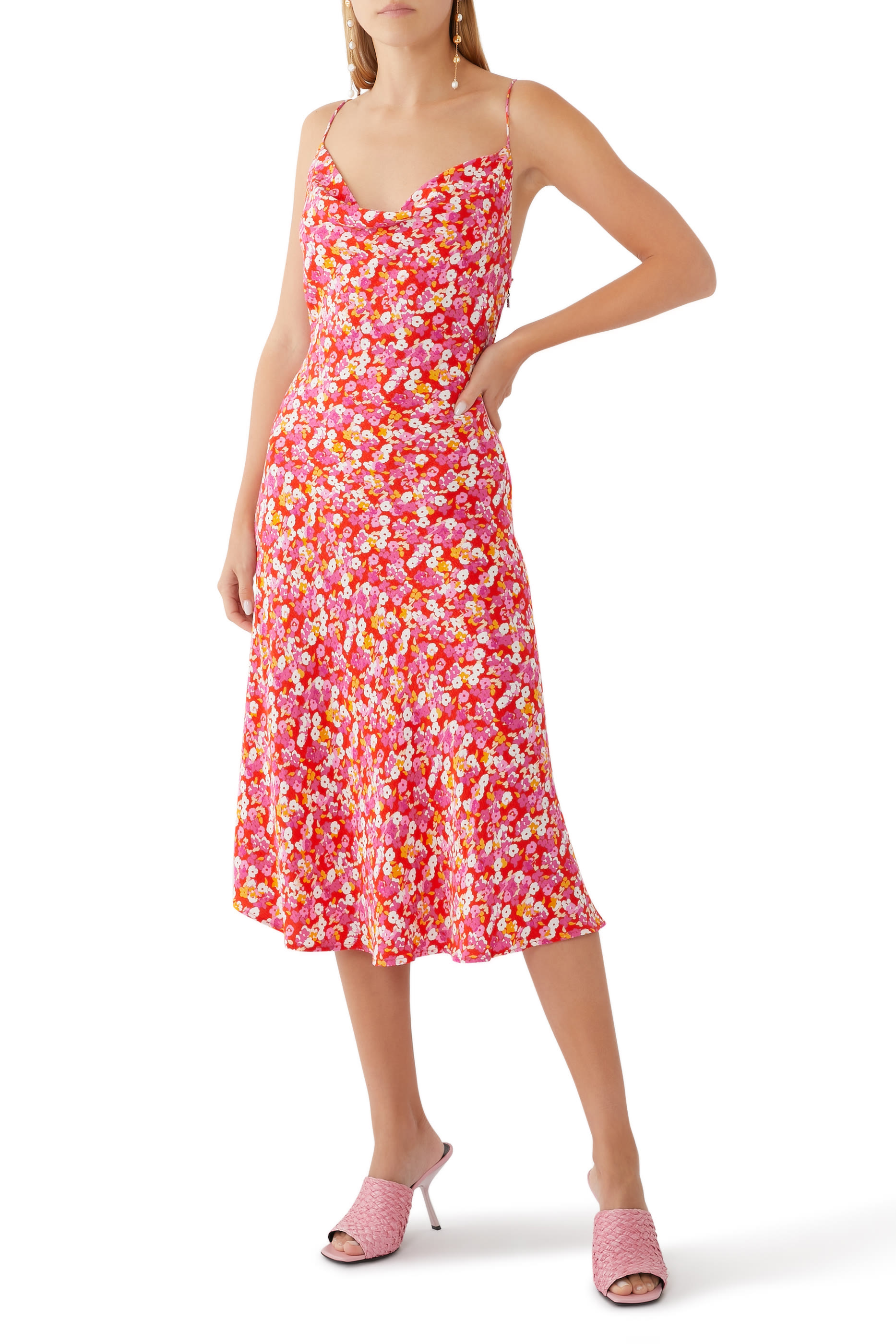 Reina Olga Jacquard Midi Strap Dress