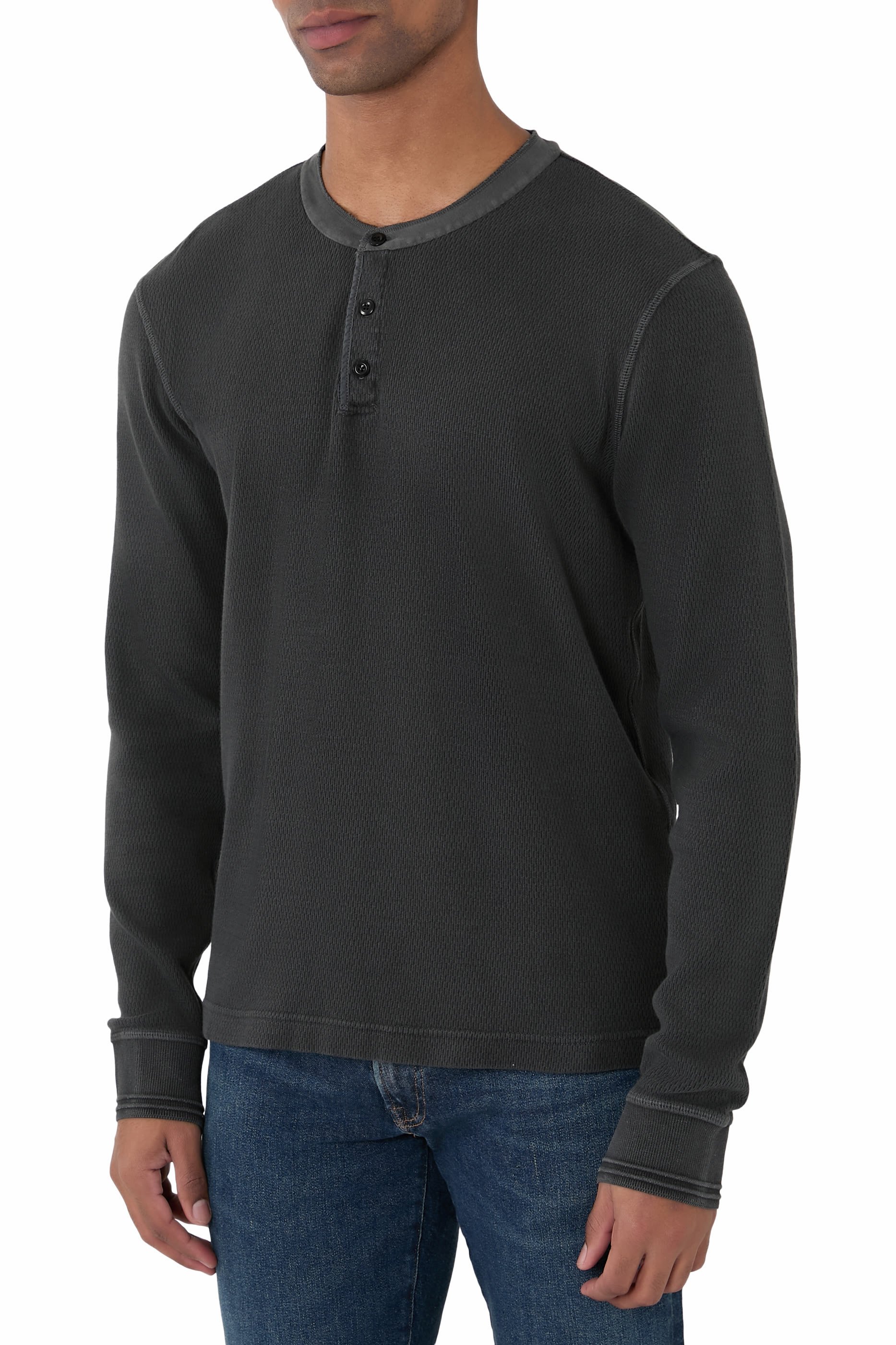 Waffle Three Button Henley