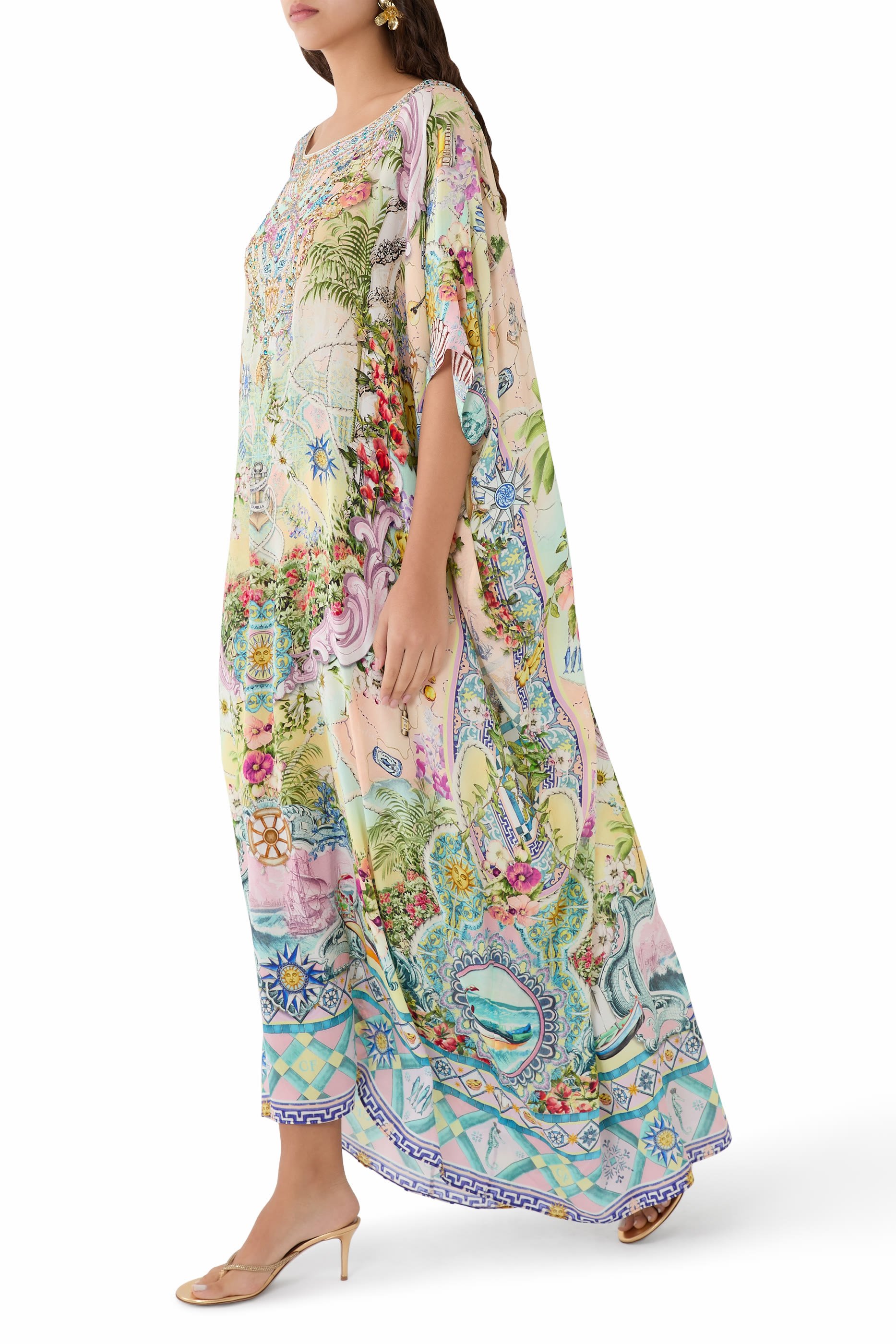 Round Neck Silk Maxi Kaftan