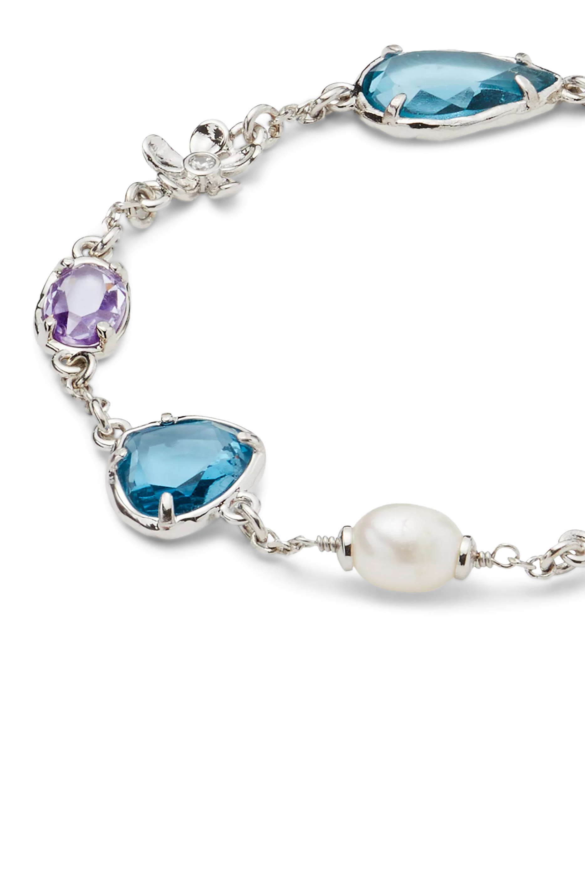 Haze Station Bracelet, Plated Metal & Cubic Zirconia, Semi-precious Dyed Quartz, Freshwater Pearl<