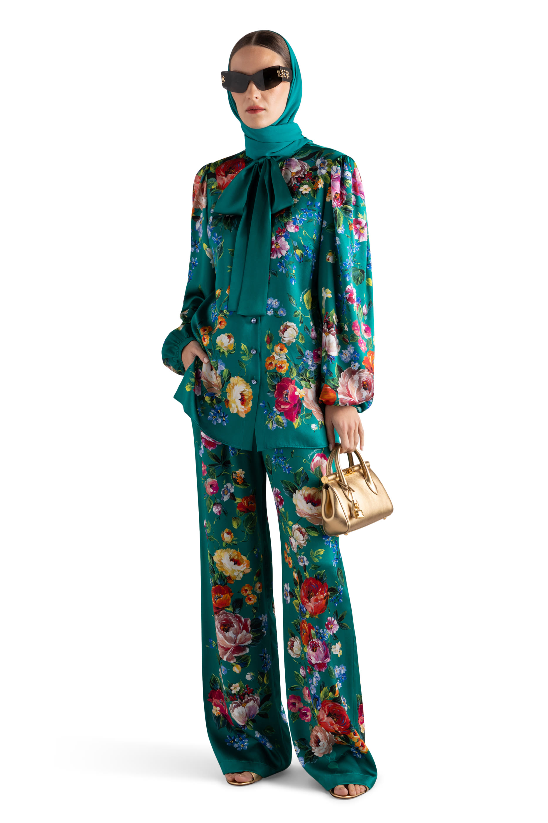 Rose-Print Satin Shirt