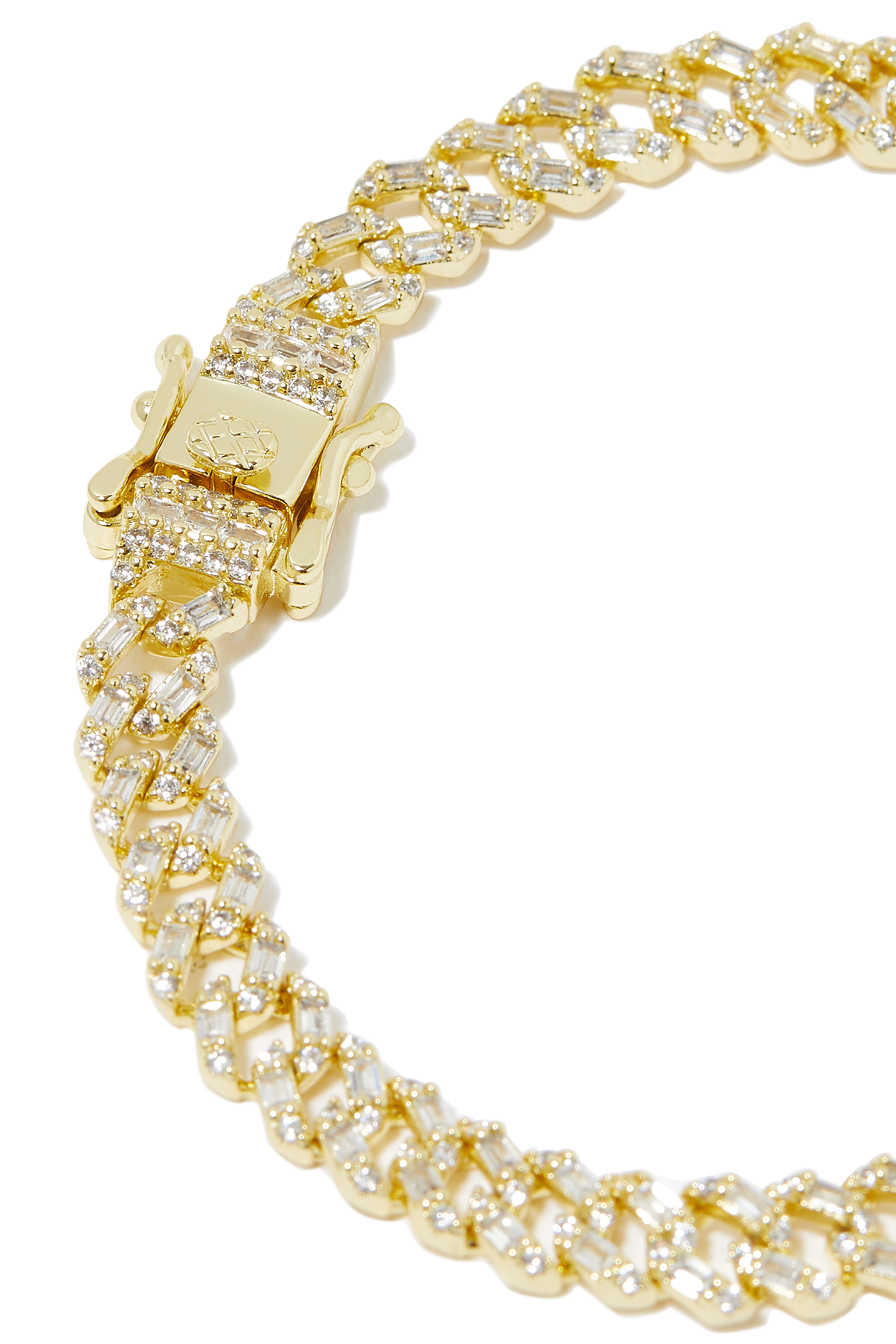 Pave Curb Chain Bracelet, Gold-Plated Brass, Emerald & Cubic Zirconia