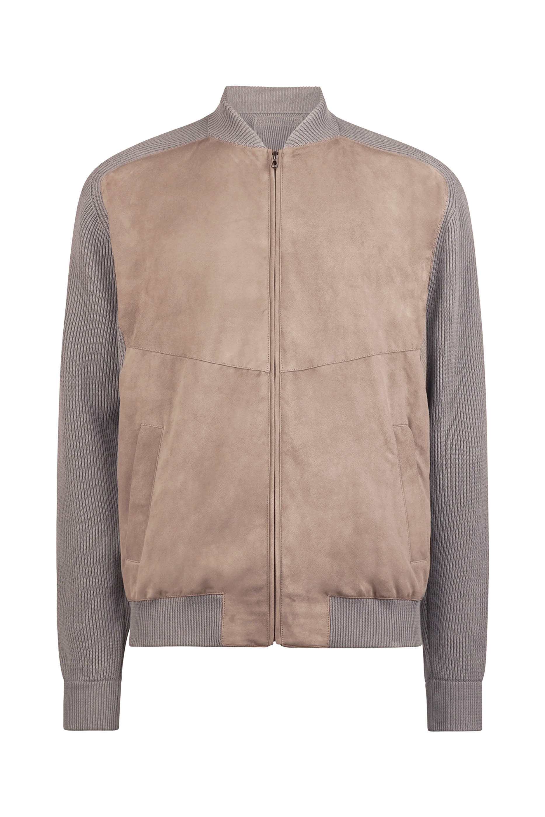 Knit Leather Bomber Jacket