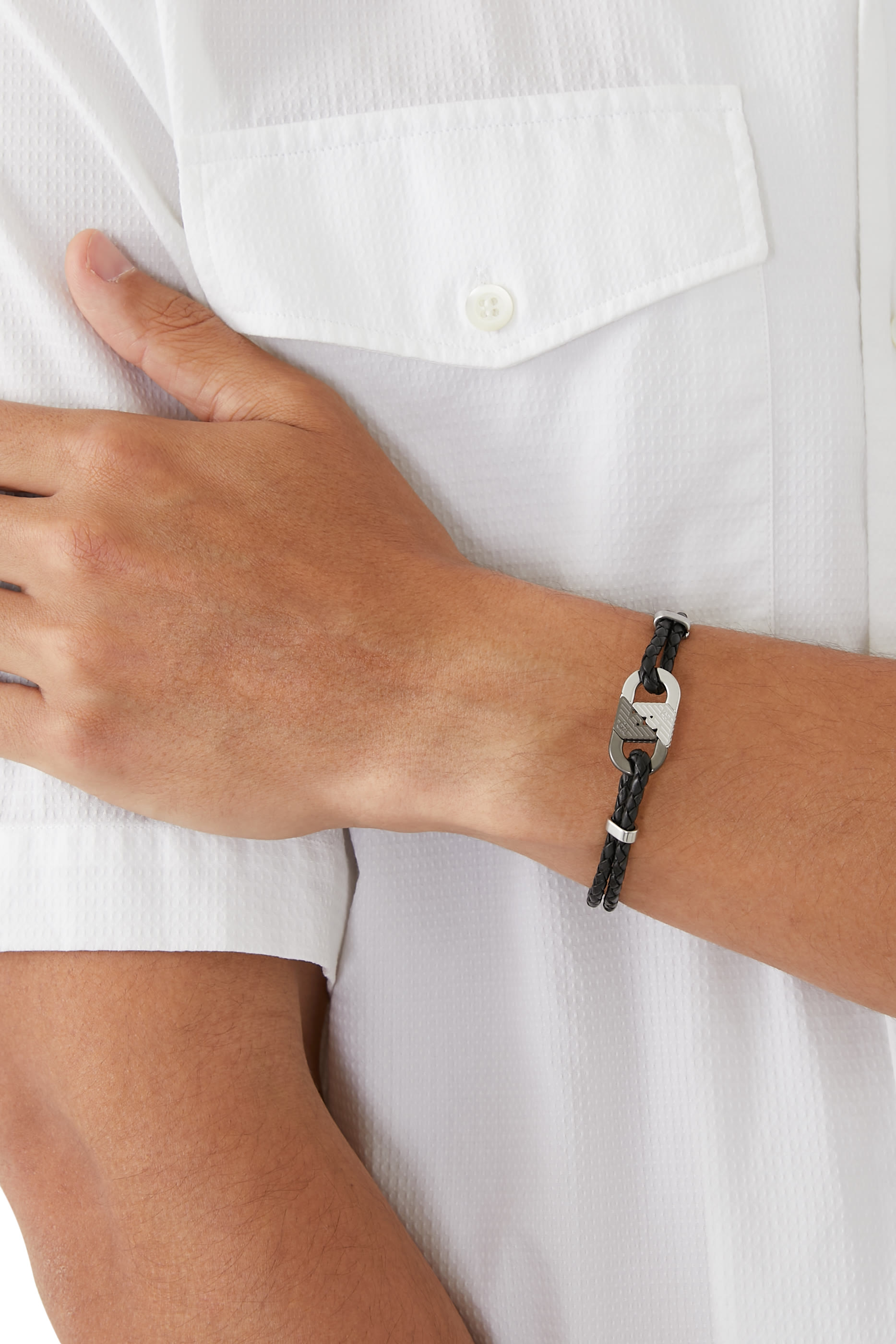 Eagle Logo Braided Bracelet, Leather & Metal