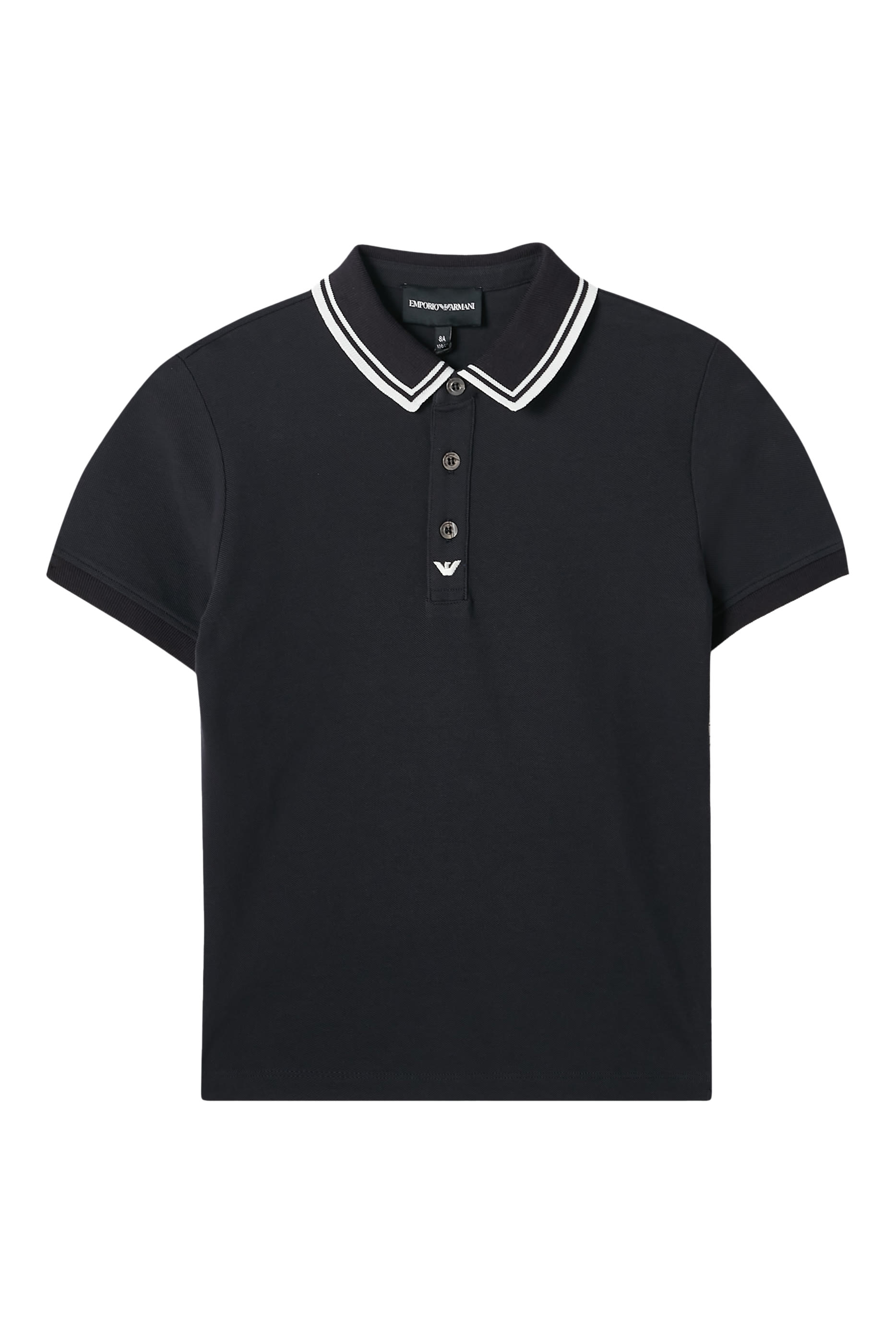 Kids Short-Sleeved Polo with Eagle Logo on Collar