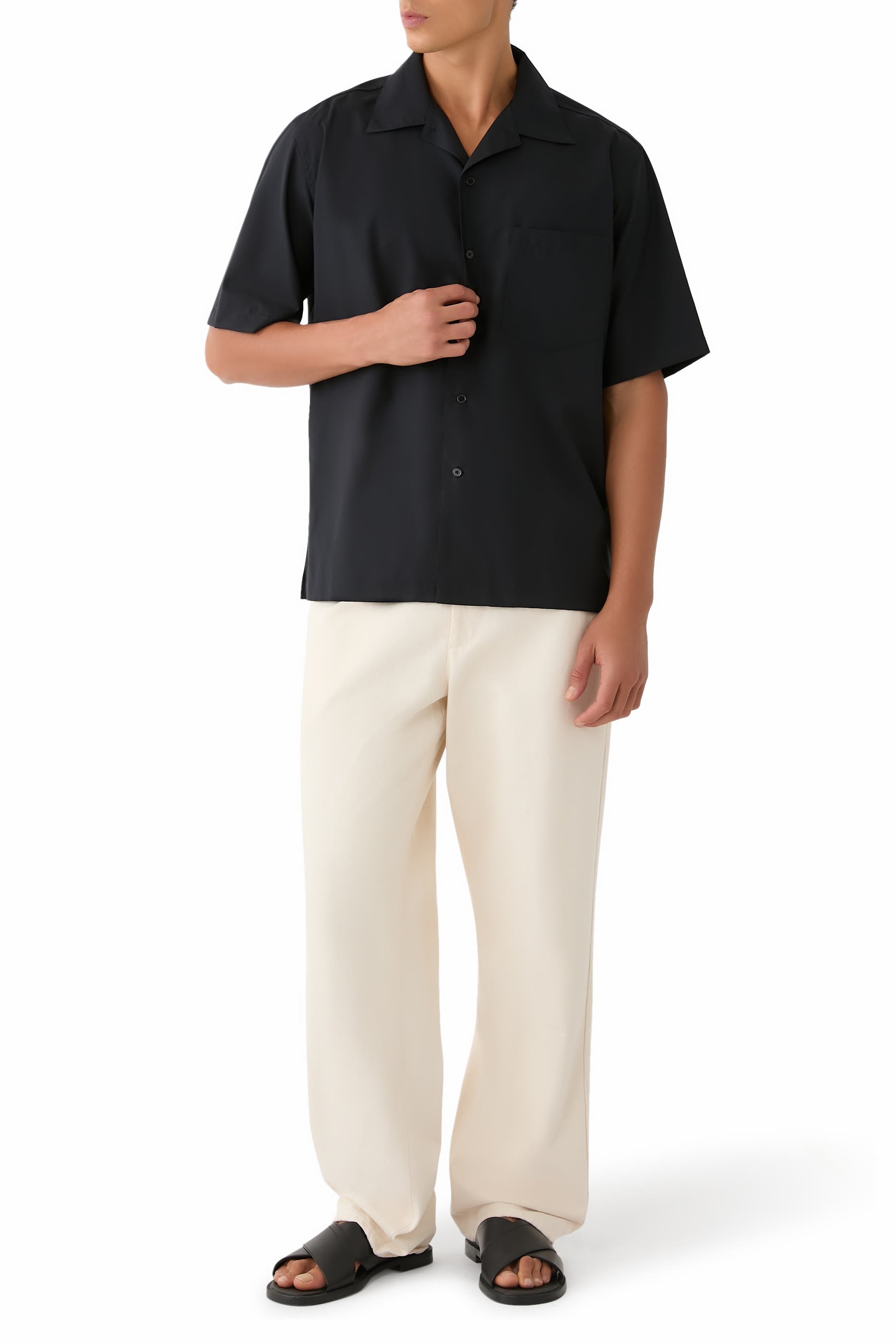 Super Fine Tropical Wool Open Collar Half Sleeved Shirt