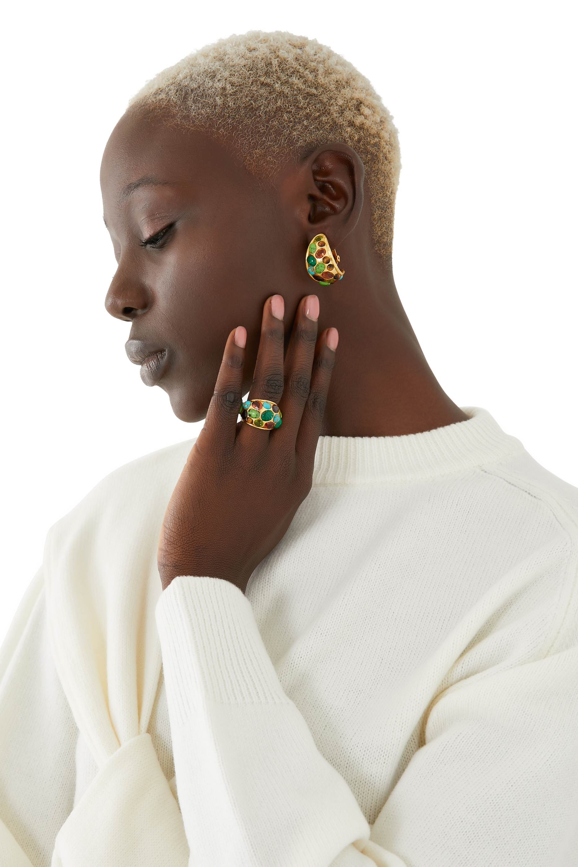 Alicia Ring, 24k Yellow Gold-Plated Brass, Turquoise & Quartz