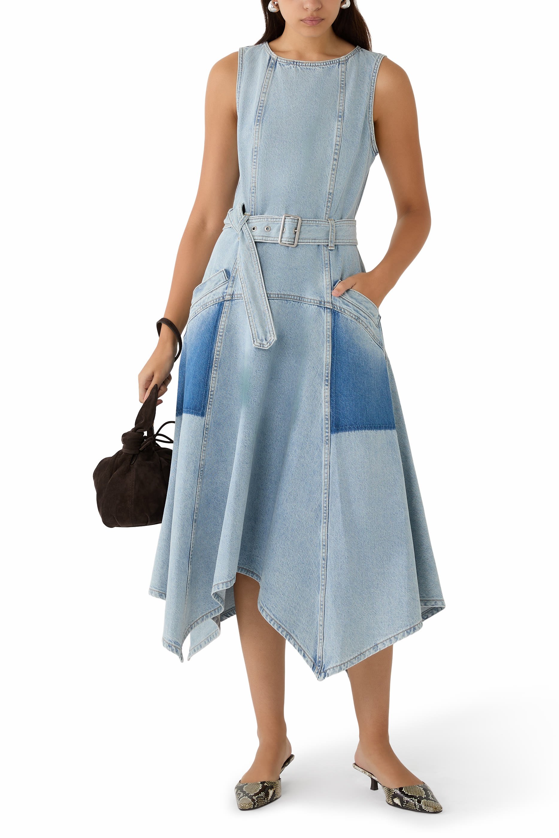 Ghost Patch Sleeveless Belted Midi Dress