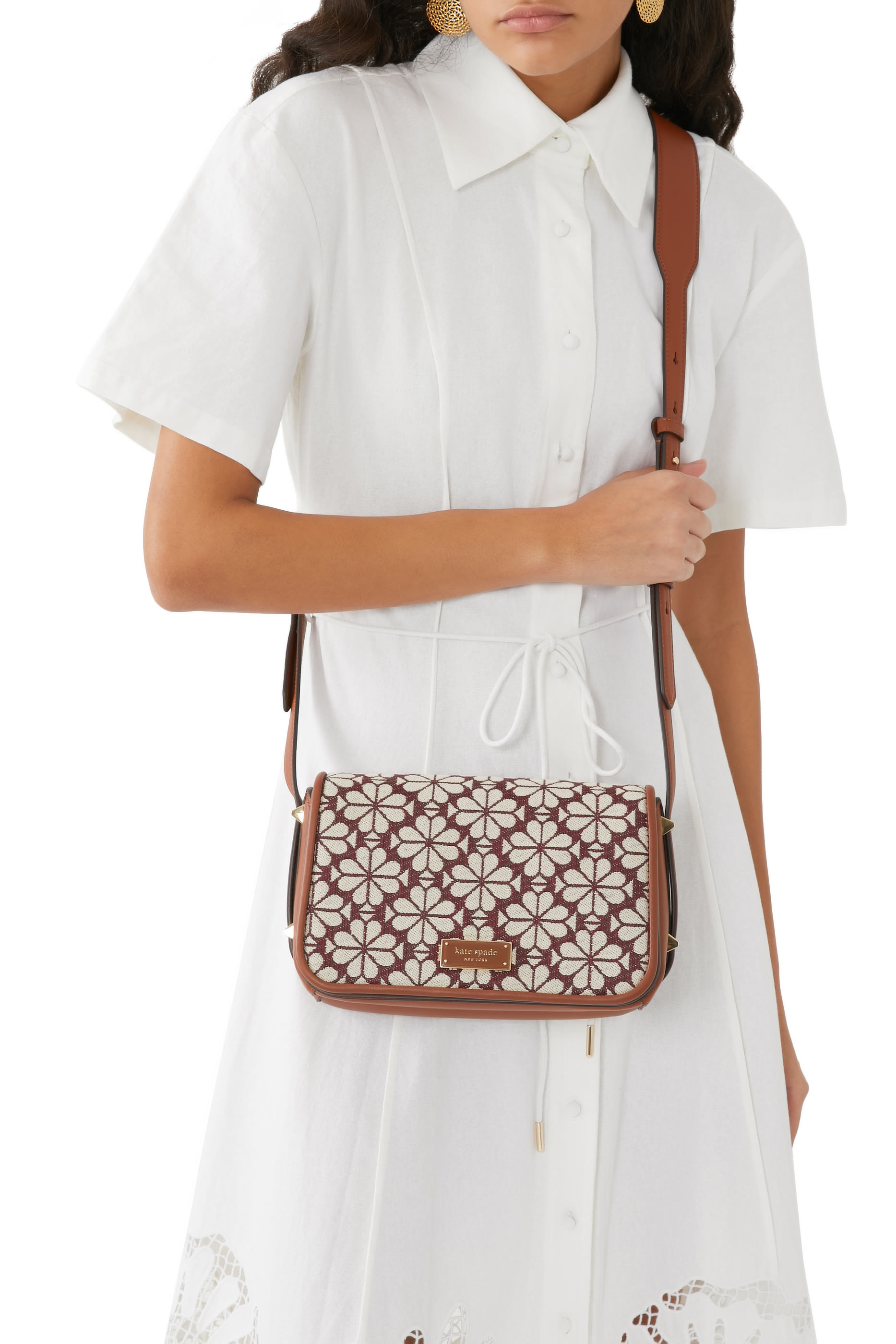 Spade Flower Jacquard Small Flap Crossbody Bag