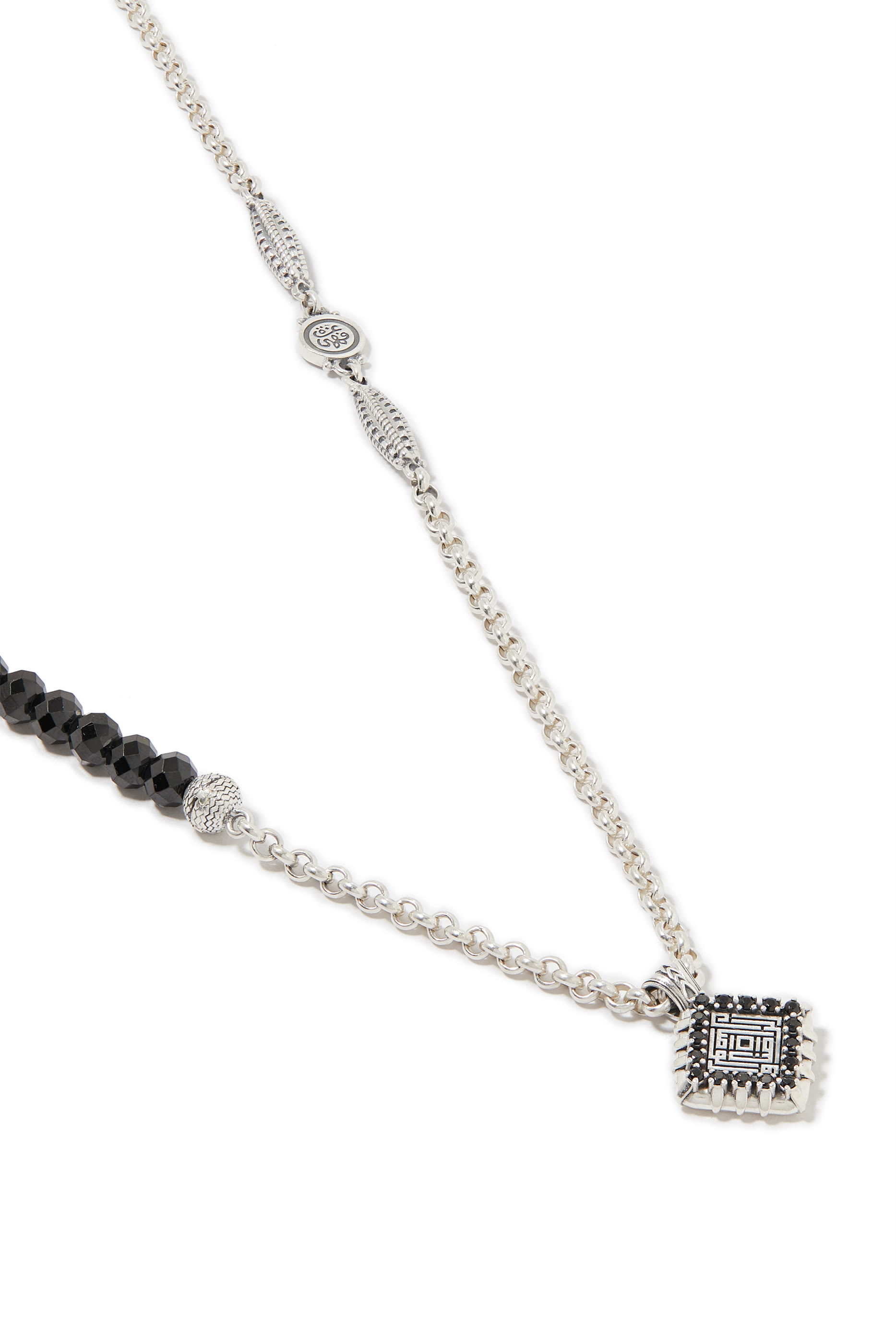 Kufic Necklace, Silver & Onyx, Spinel