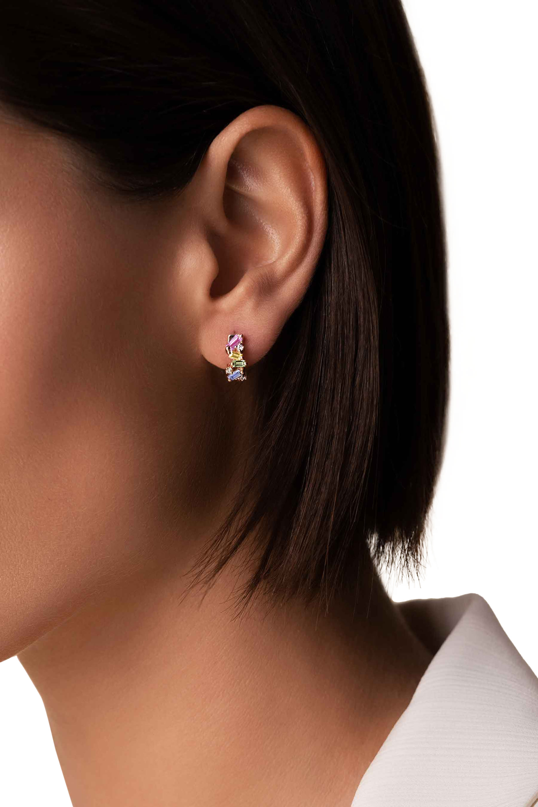 Frenzy Pastel Sapphire Huggies, 18k White Gold & Sapphire