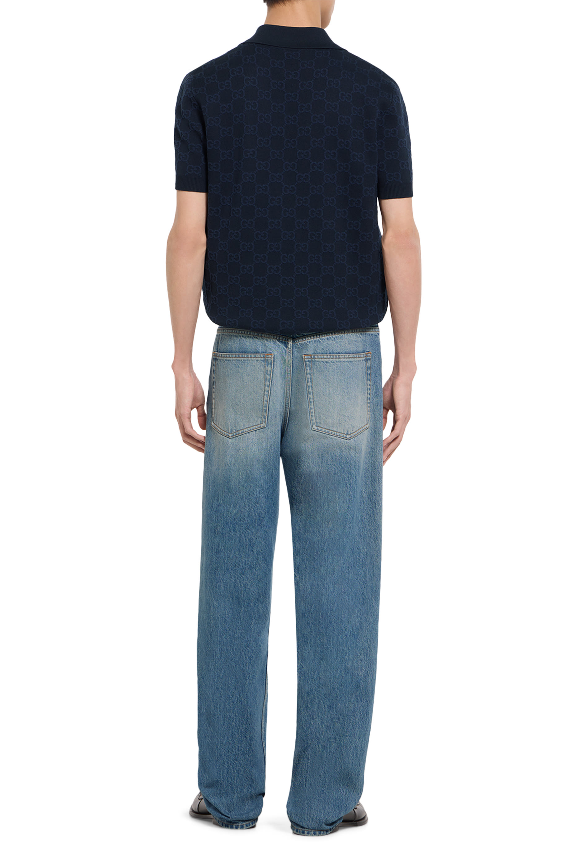  GG Cotton Silk Jacquard Polo Shirt